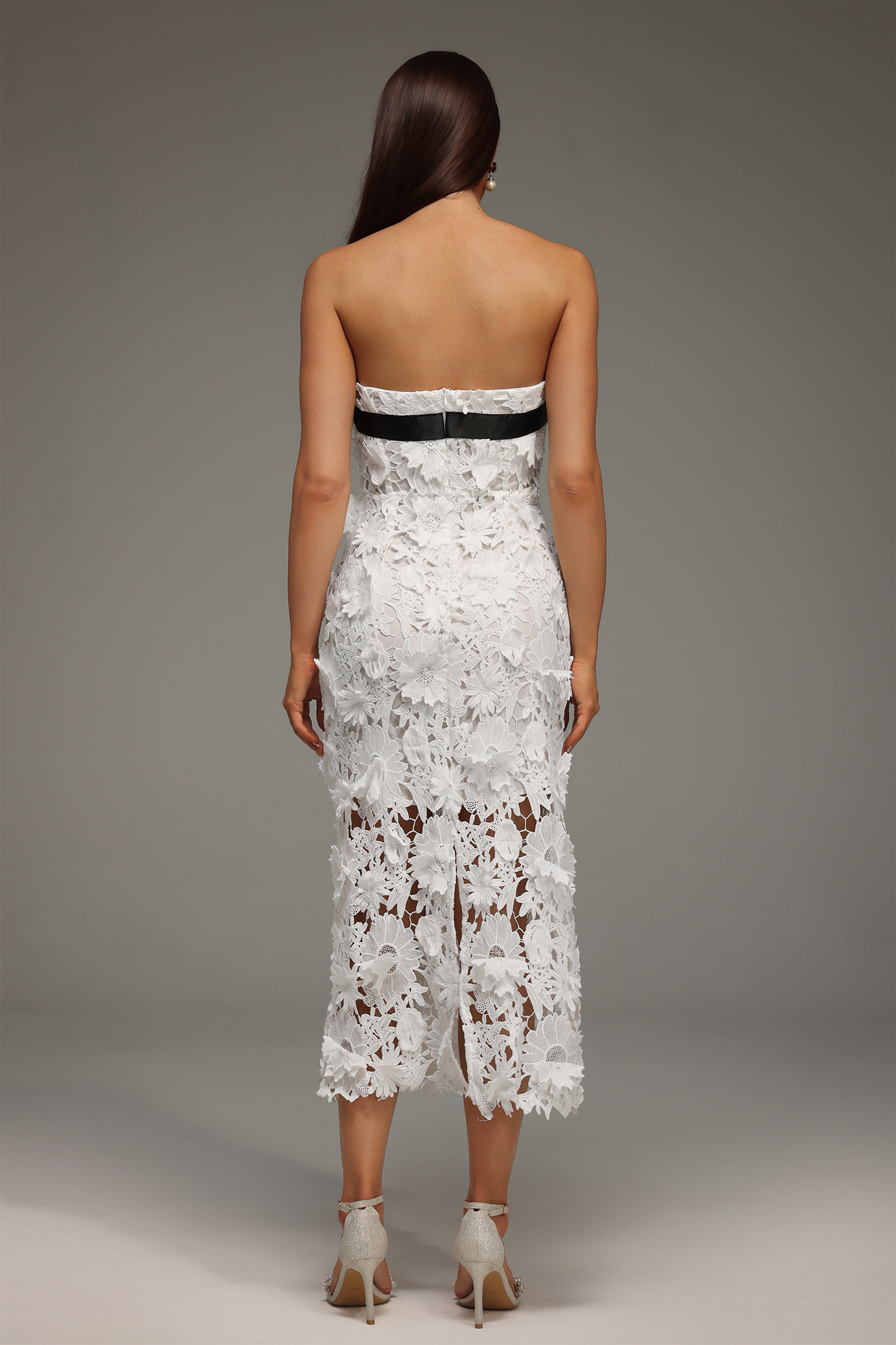 Mio Strapless Lace Flower Maxi Dress