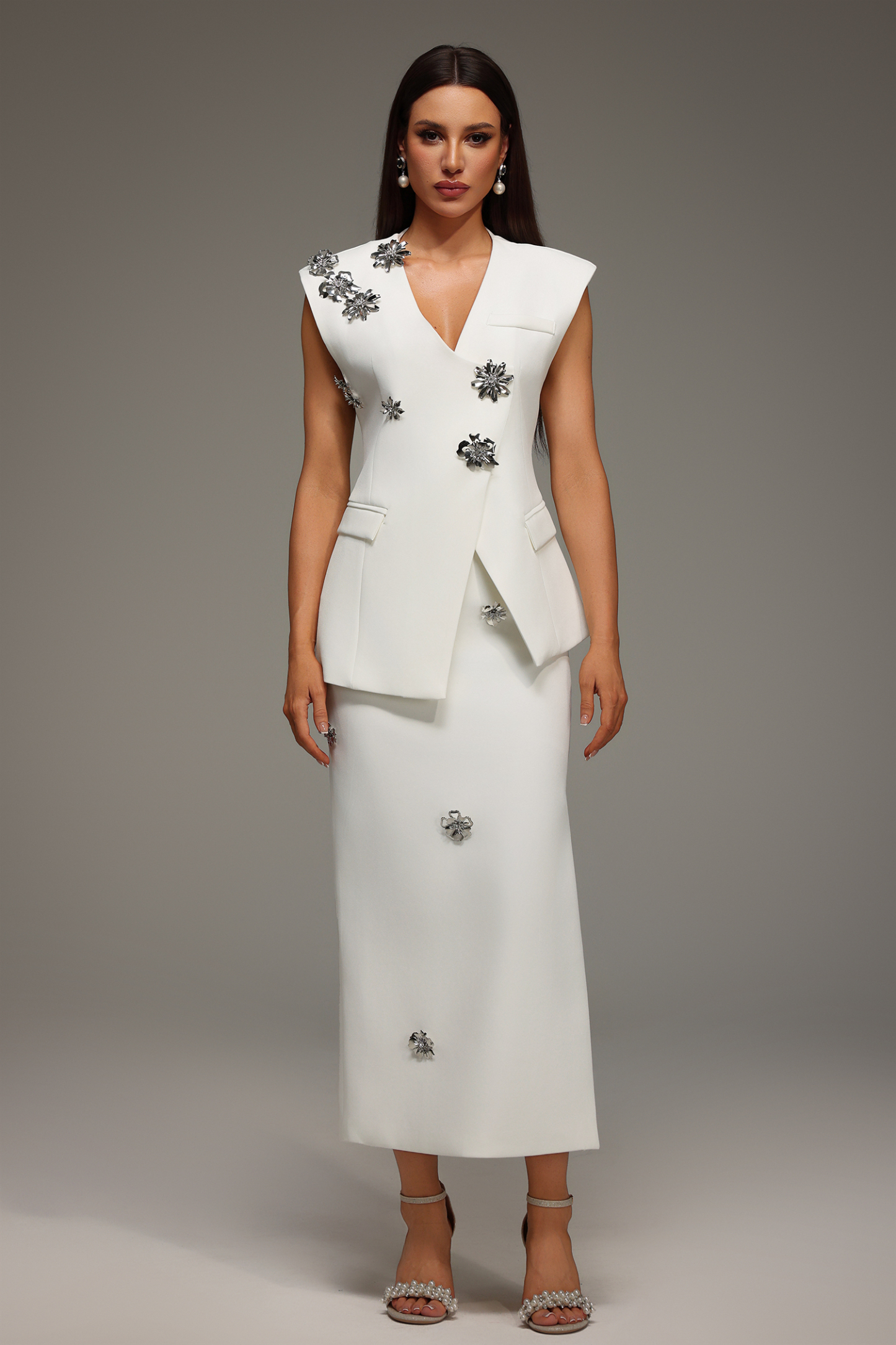 Yulia Sleeveless V-Neck Flower Maxi Two Piece Set