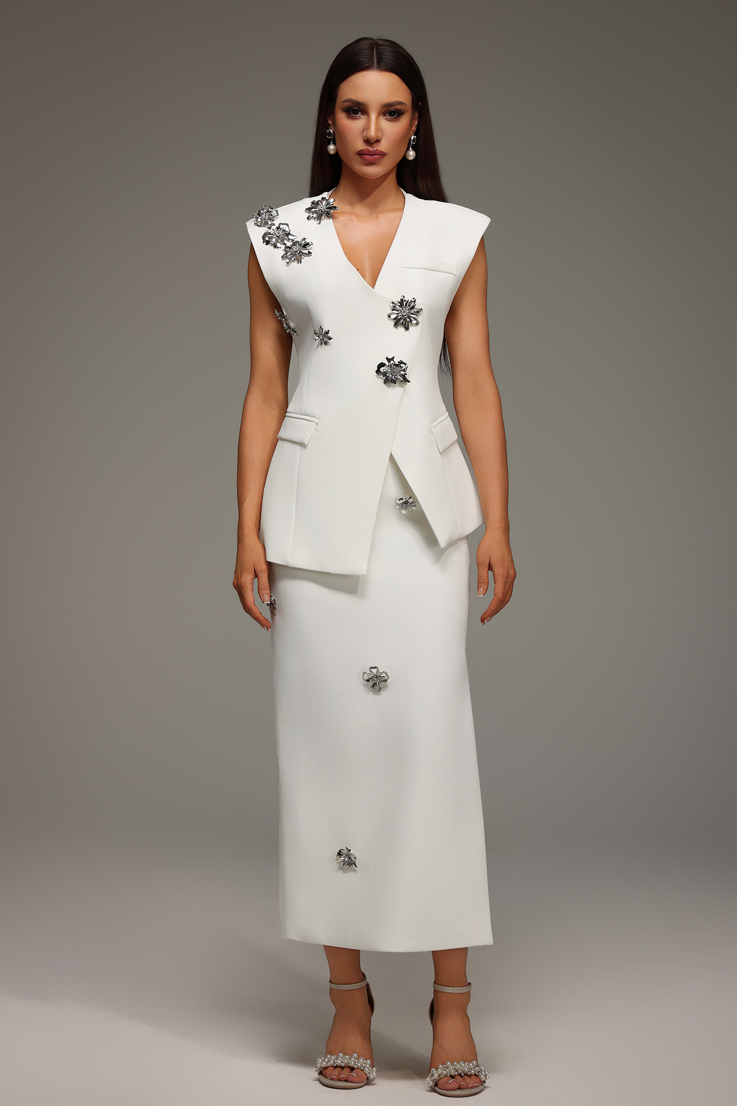 Yulia Sleeveless V-Neck Flower Maxi Two Piece Set