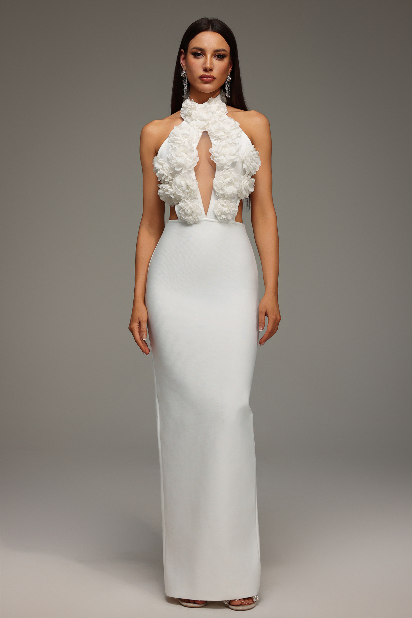 Sorel Halter Sleeveless Flowers Bandage Maxi Dress