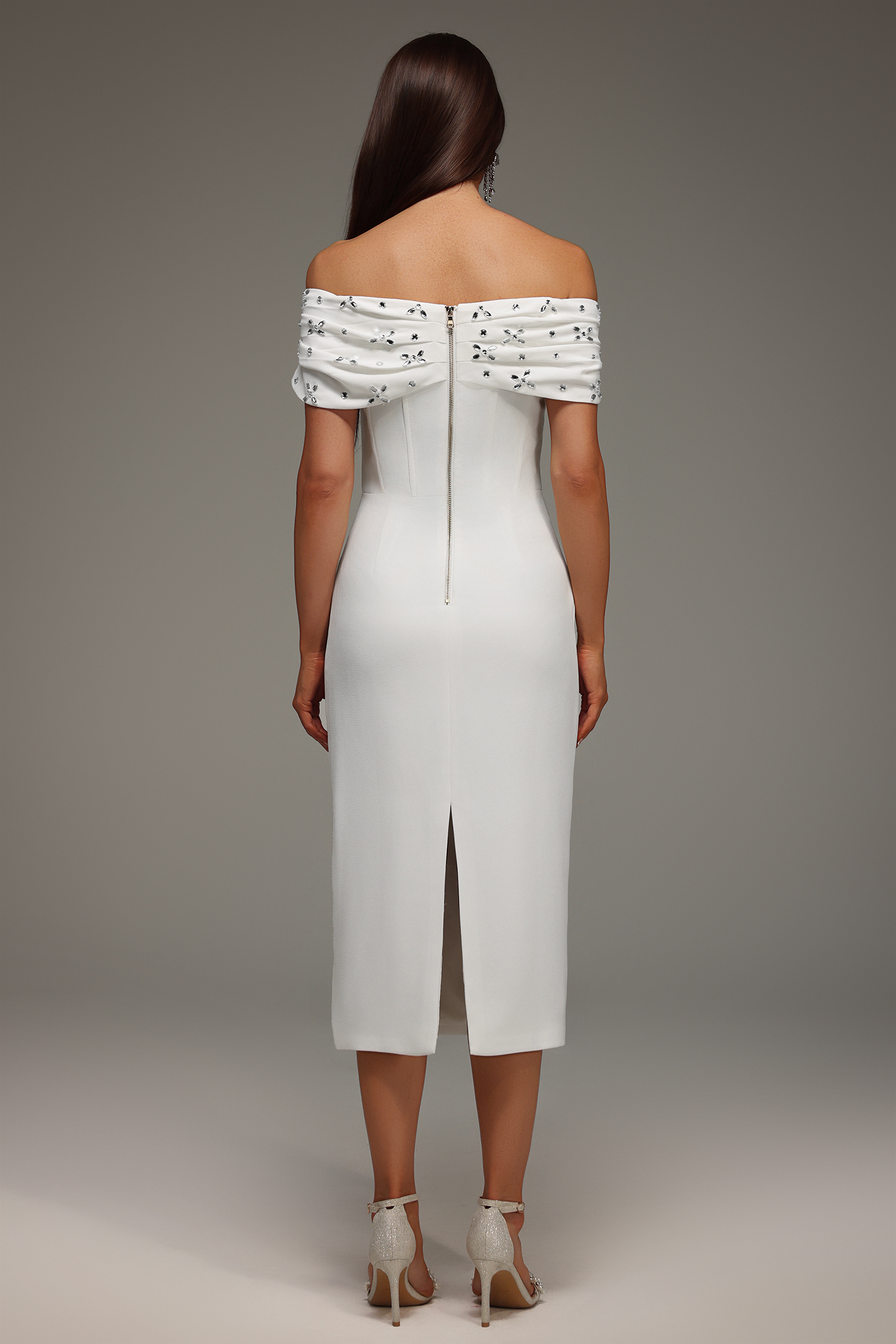 Rosie Sleeveless Off The Shoulder Diamond Bandage Midi Dress