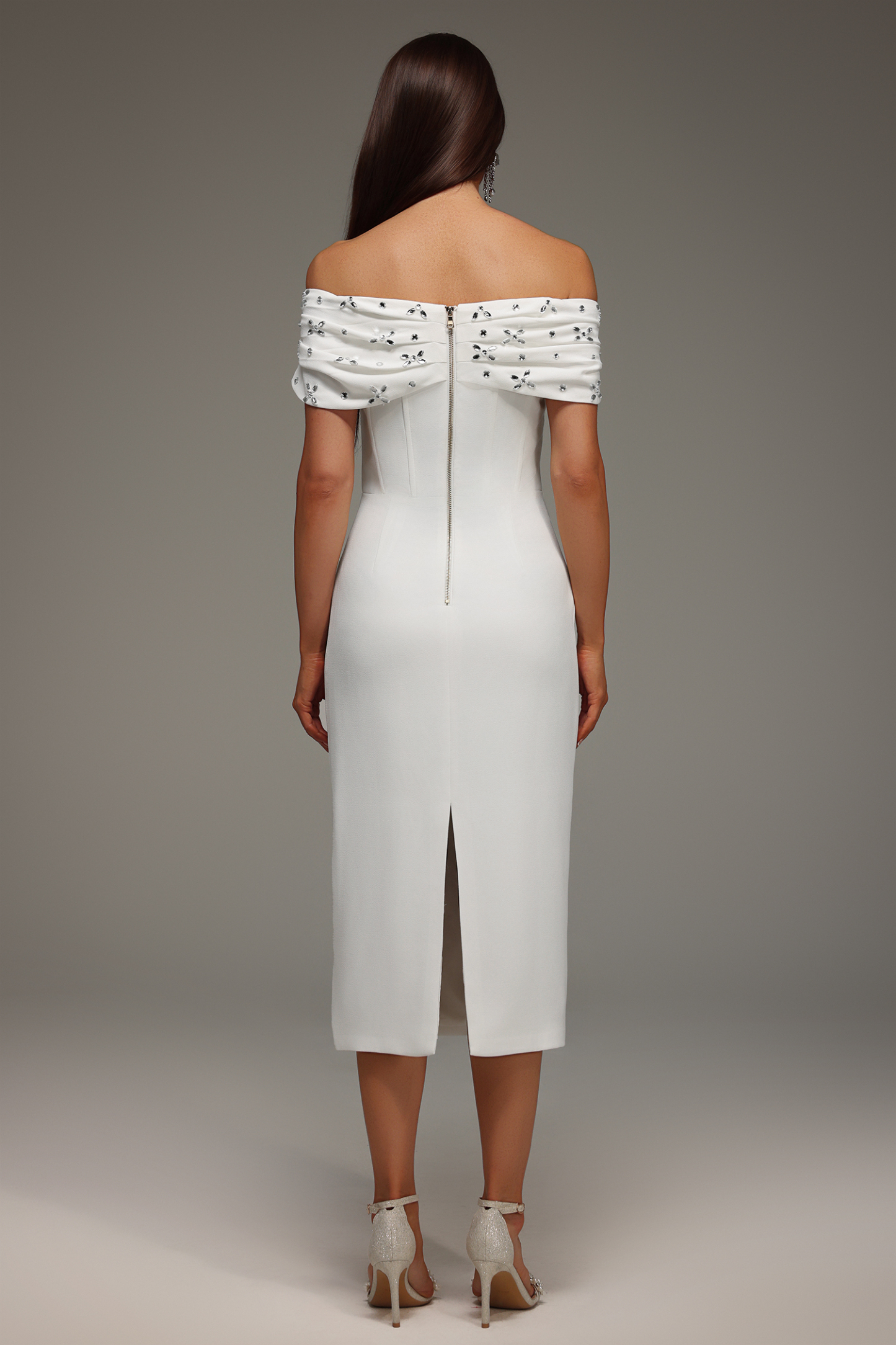 Rosie Sleeveless Off The Shoulder Diamond Bandage Midi Dress