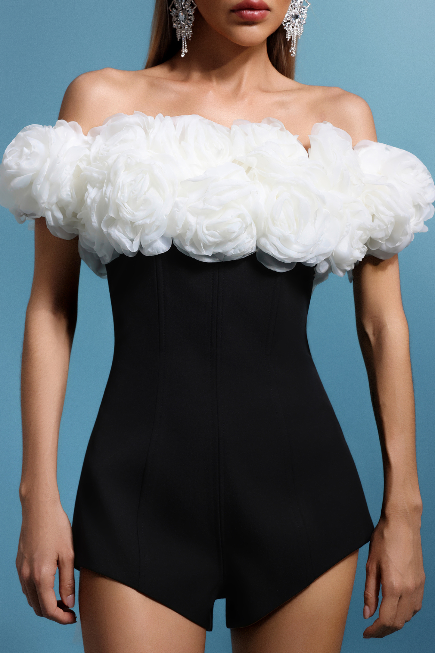 Delilah Sleeveless Off The Shoulder Flowers Mini Two-Piece Set