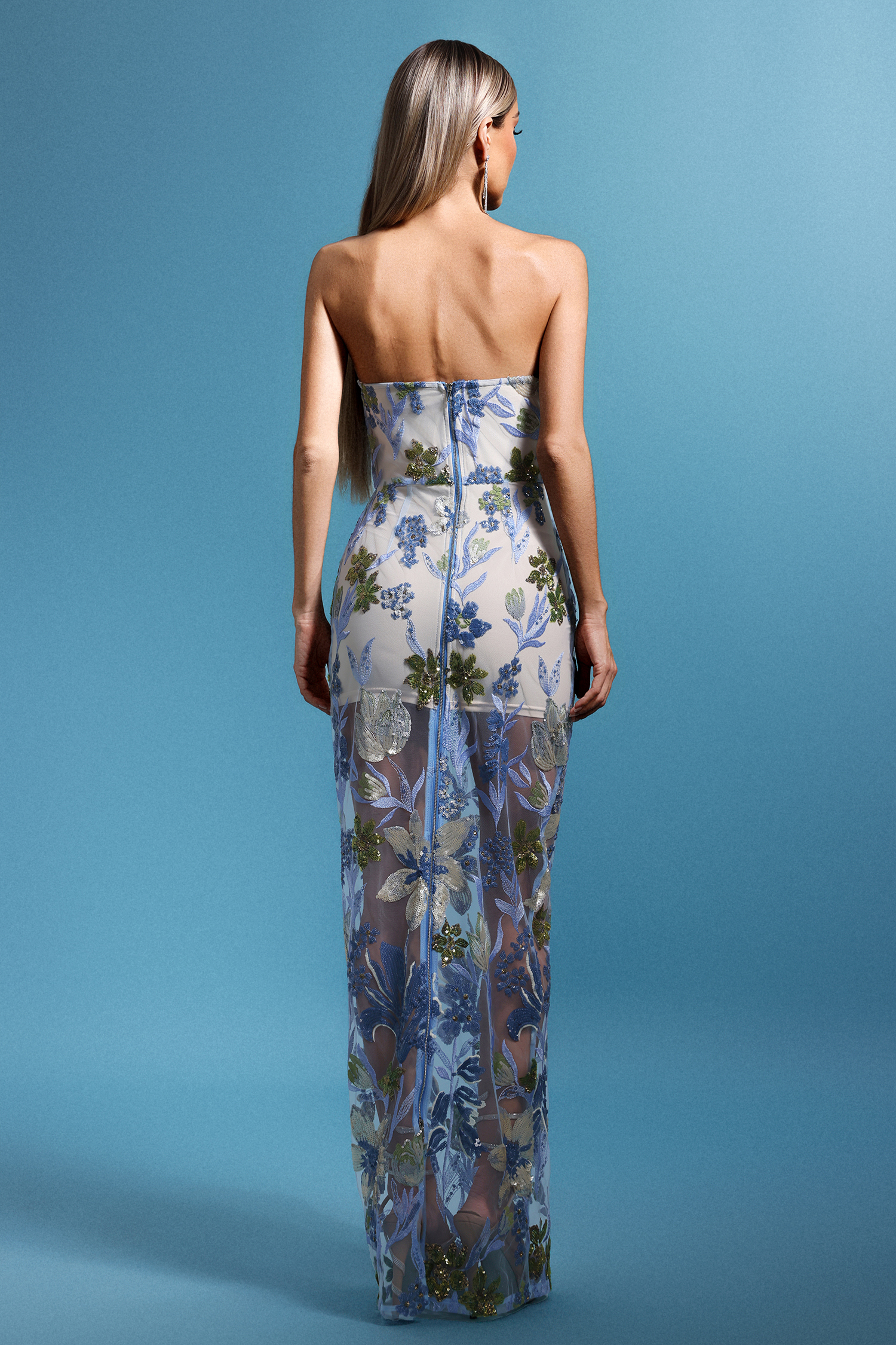 Sliye Sleeveless Sequin Flowers Maxi Dress