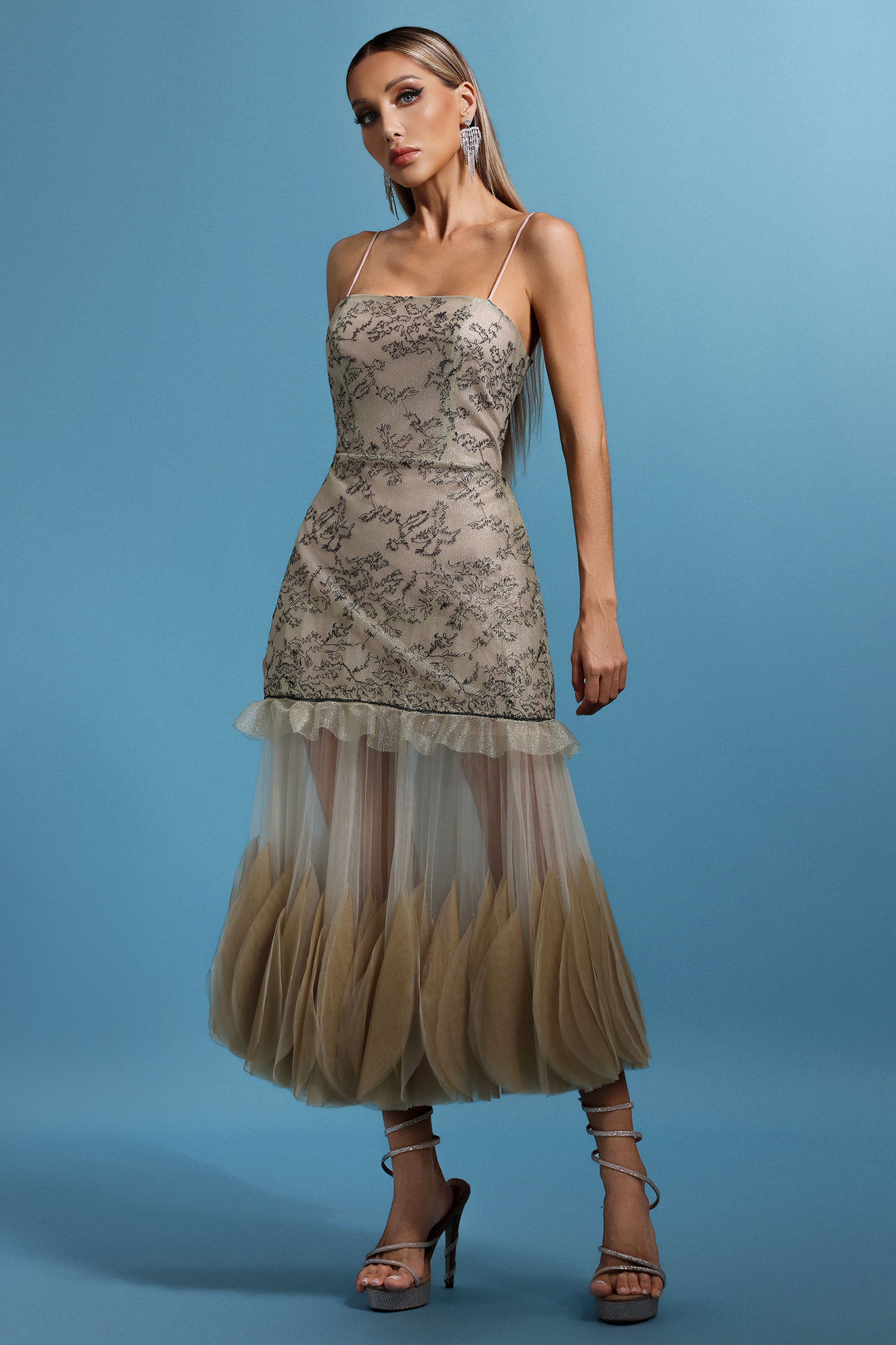 Laly Sleeveless Flounce Fold Maxi Dress