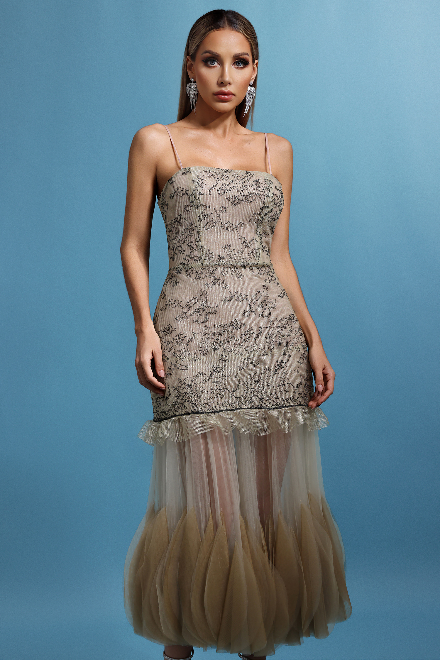 Laly Sleeveless Flounce Fold Maxi Dress