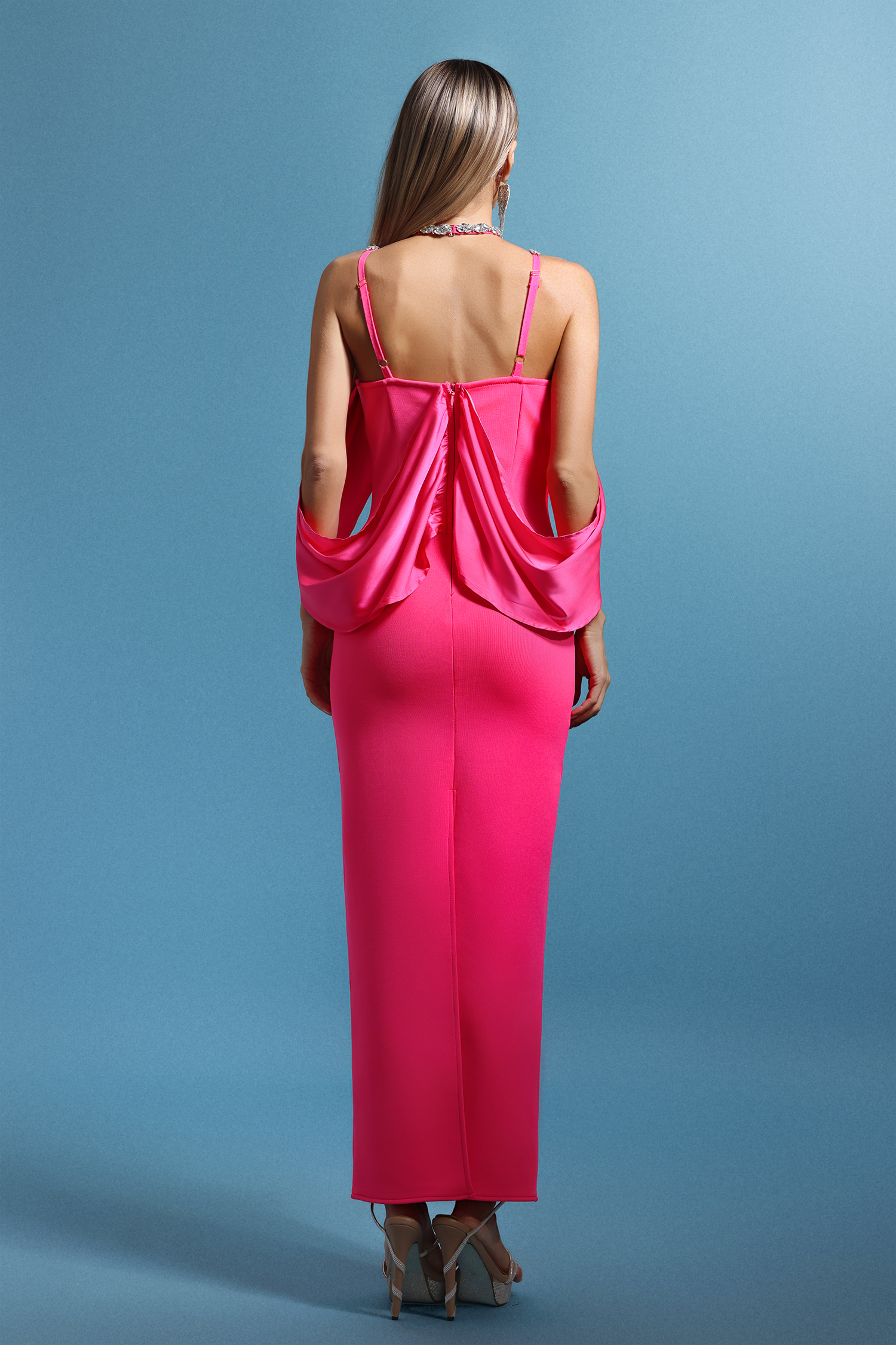 Ingrid Halter Sleeveless V-Neck Diamond Bandage Maxi Dress