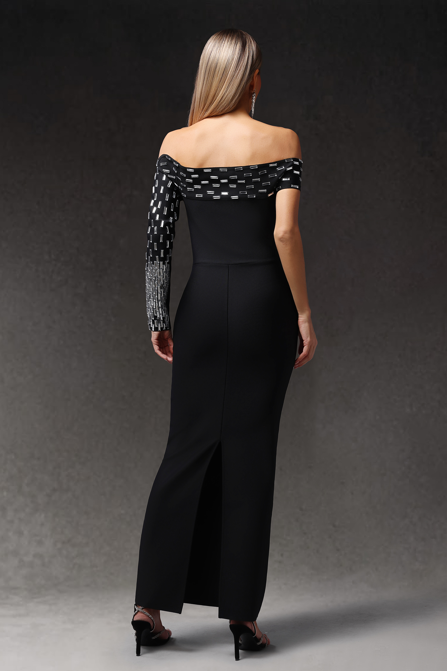Paco Off The Shoulder Long Sleeves Diamond Bandage Maxi Dress