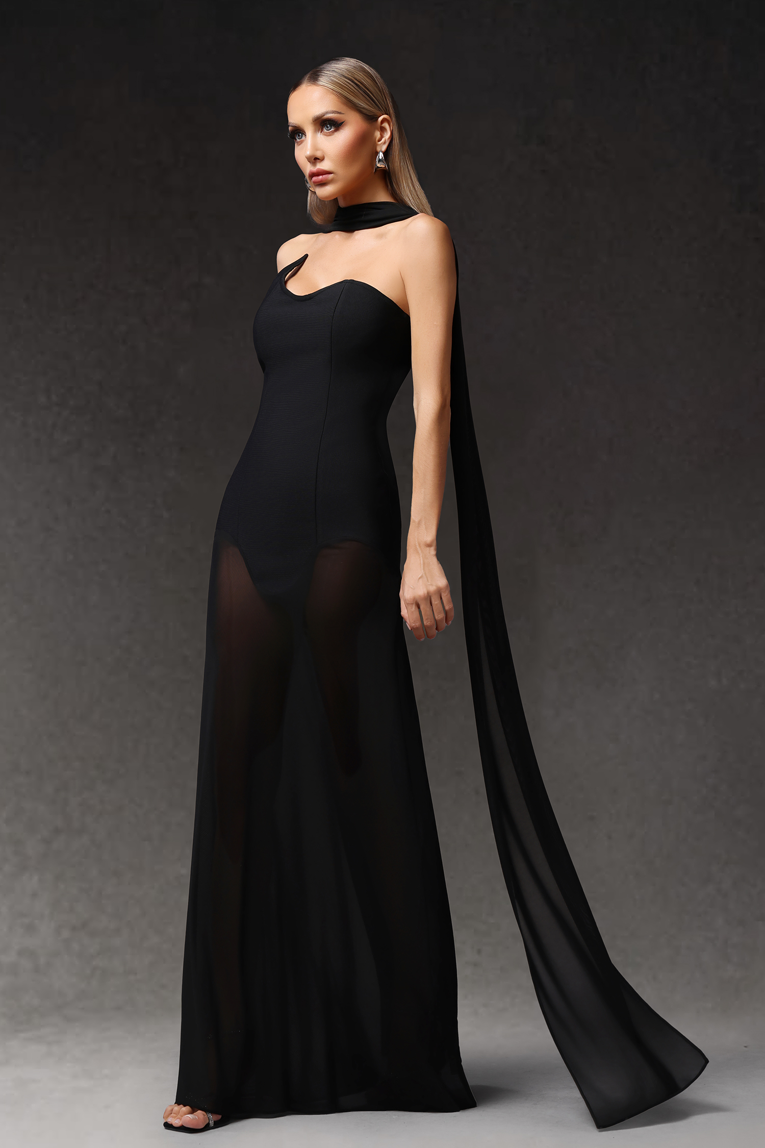 Ezgi Sleeveless Tulle Ribbon Bandage Maxi Dress