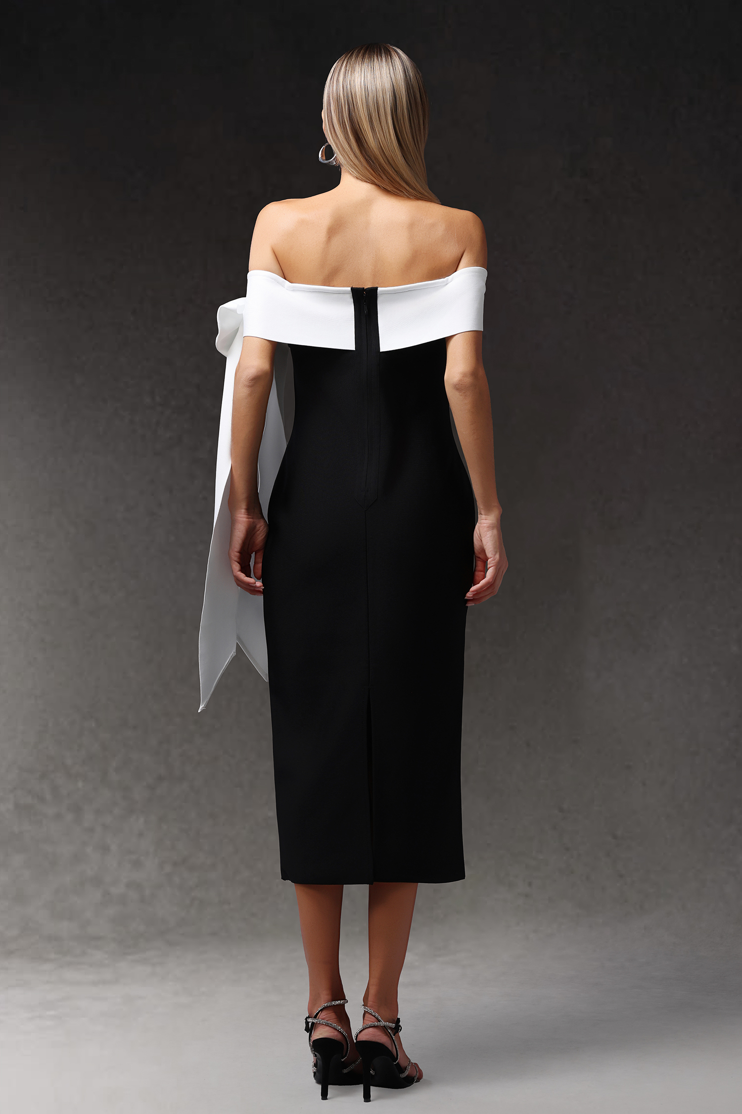 Ophelia Sleeveless Off The Shoulder Bow Bandage Midi Dress