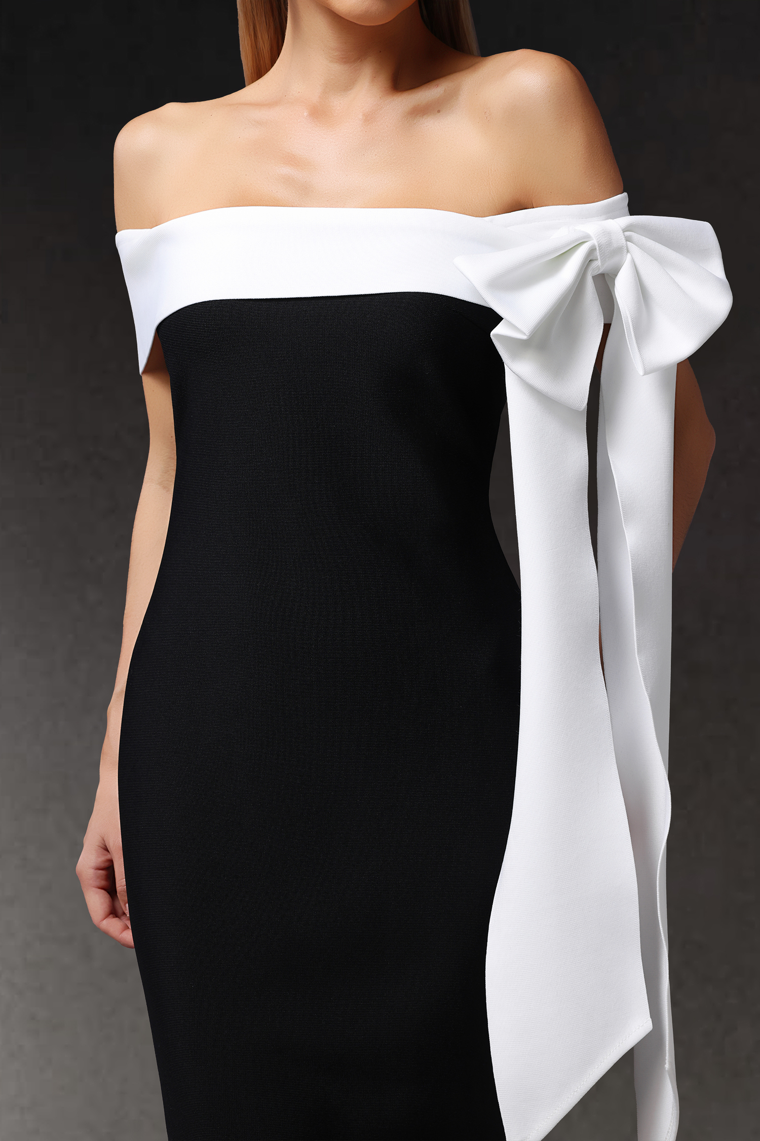 Ophelia Sleeveless Off The Shoulder Bow Bandage Midi Dress