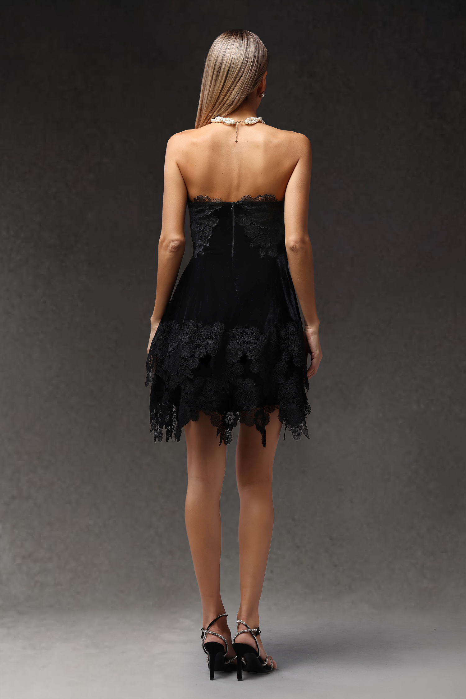 Pola Sleeveless Lace Velour Mini Dress