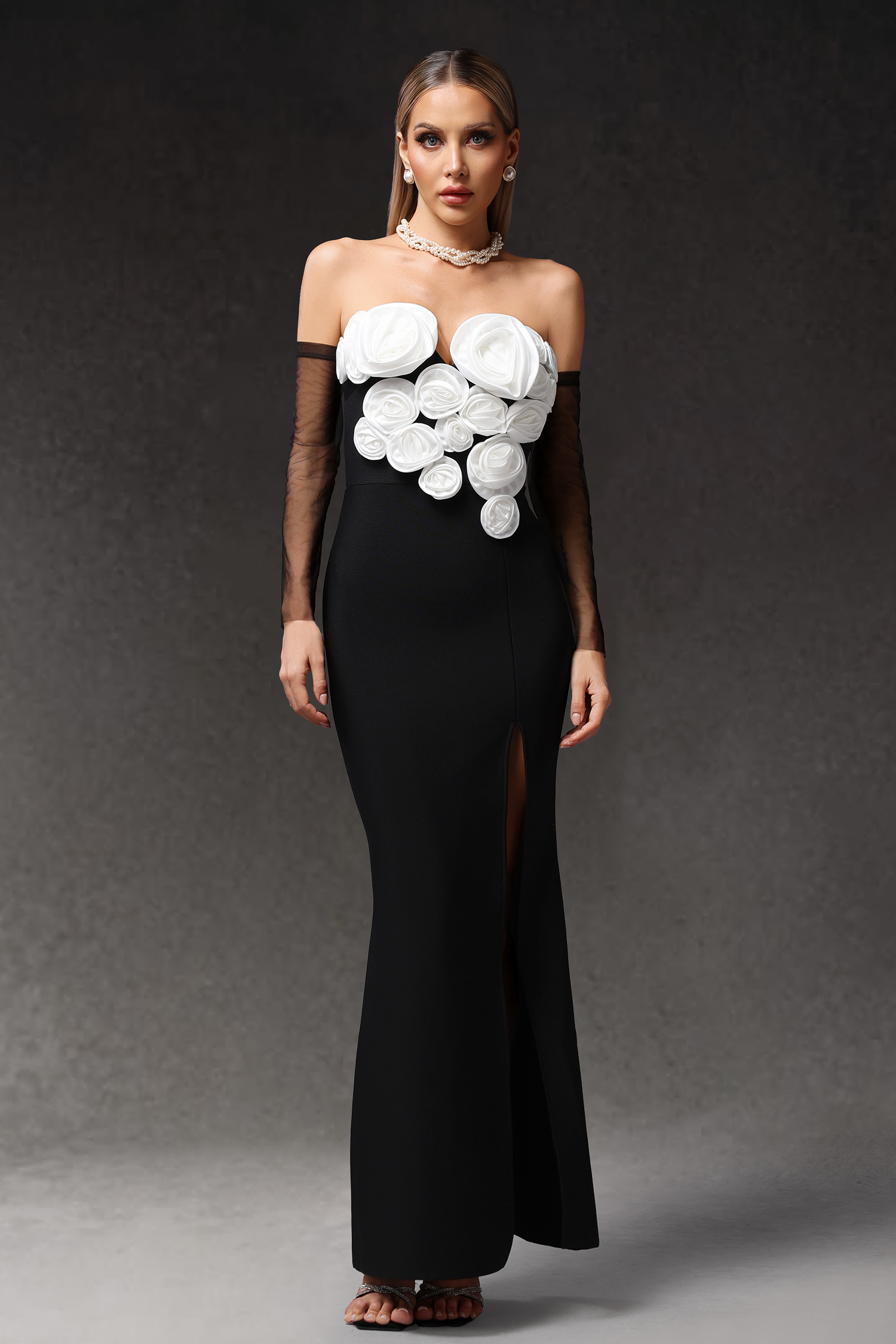 Kendall Sleeveless Flower Long Sleeves Bandage Maxi Dress