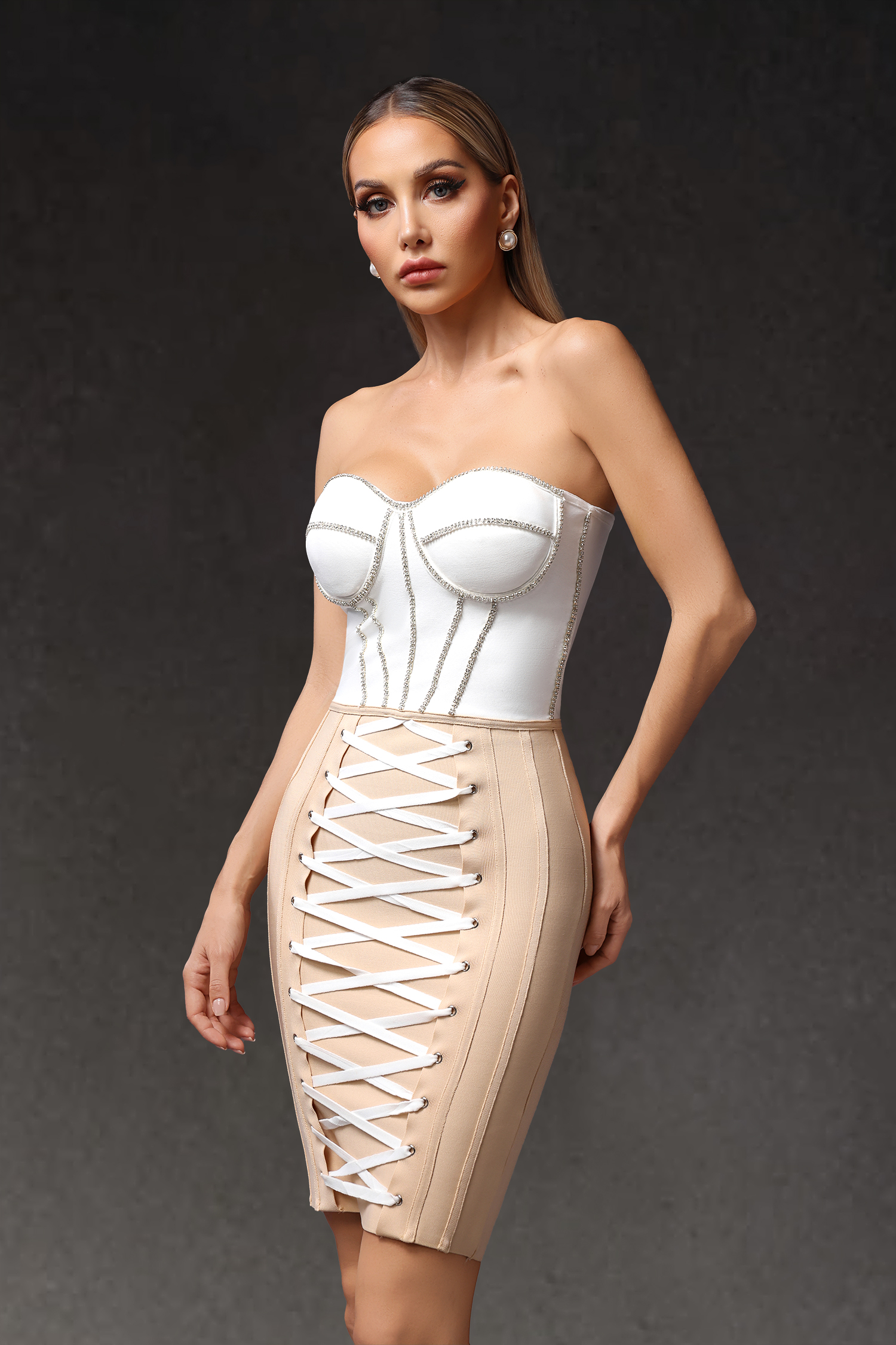 Tahoe Sleeveless Diamond Lacing Bandage Mini Dress