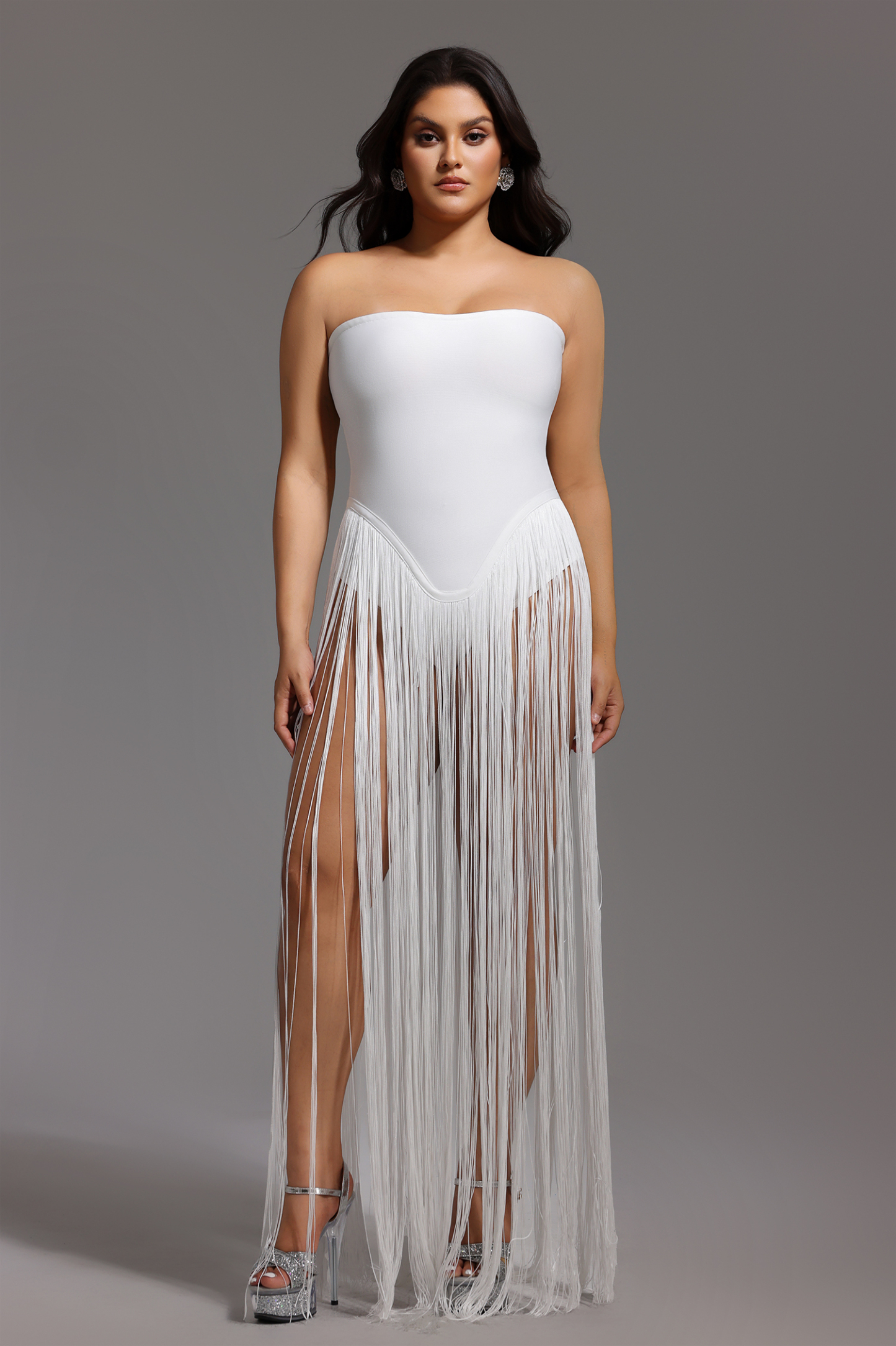 Valentina Strapless Fringe Dress - White