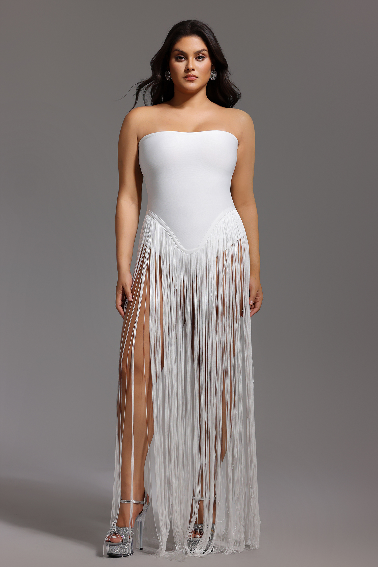 Valentina Strapless Fringe Dress - White