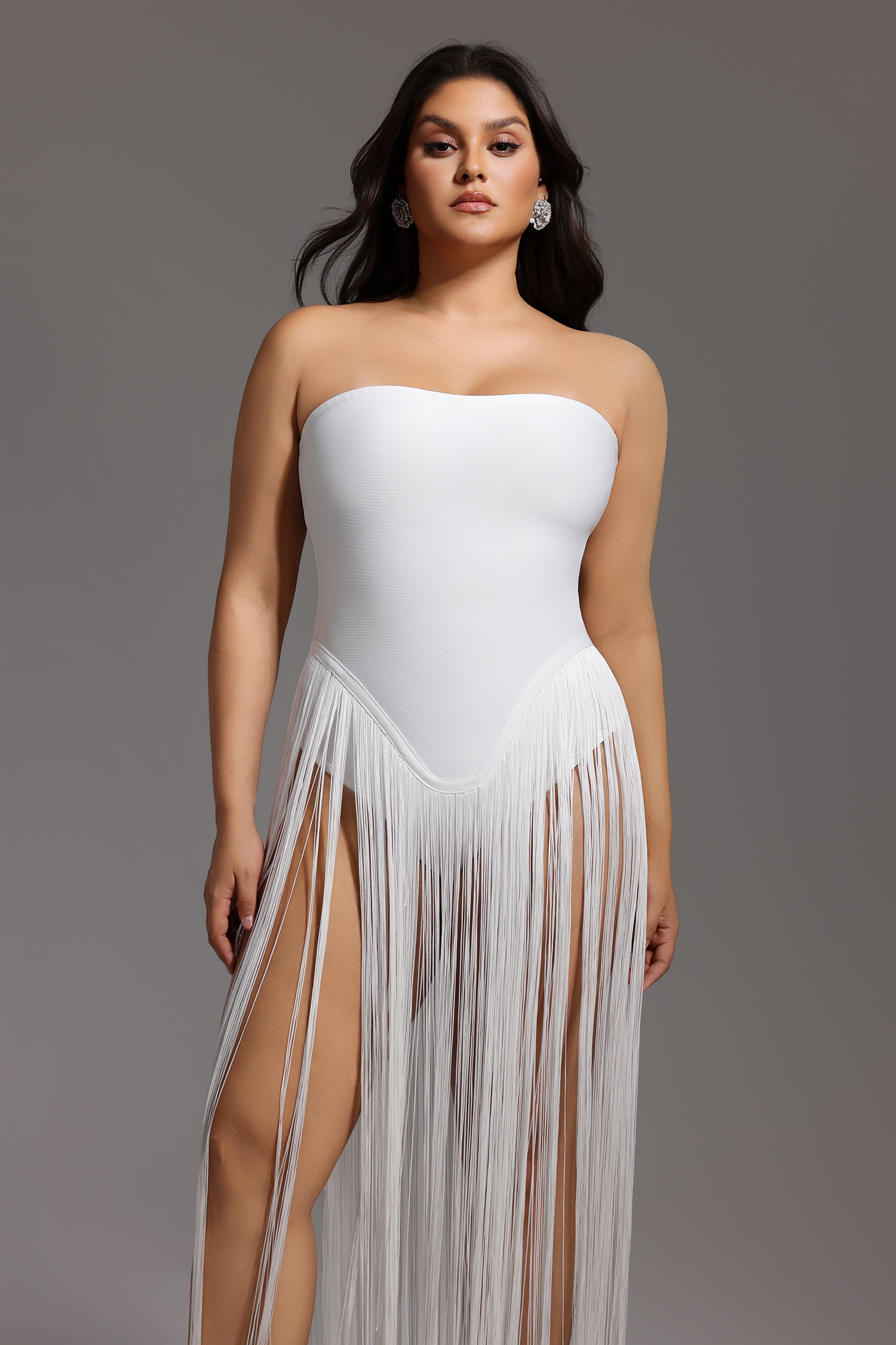 Valentina Strapless Fringe Dress - White