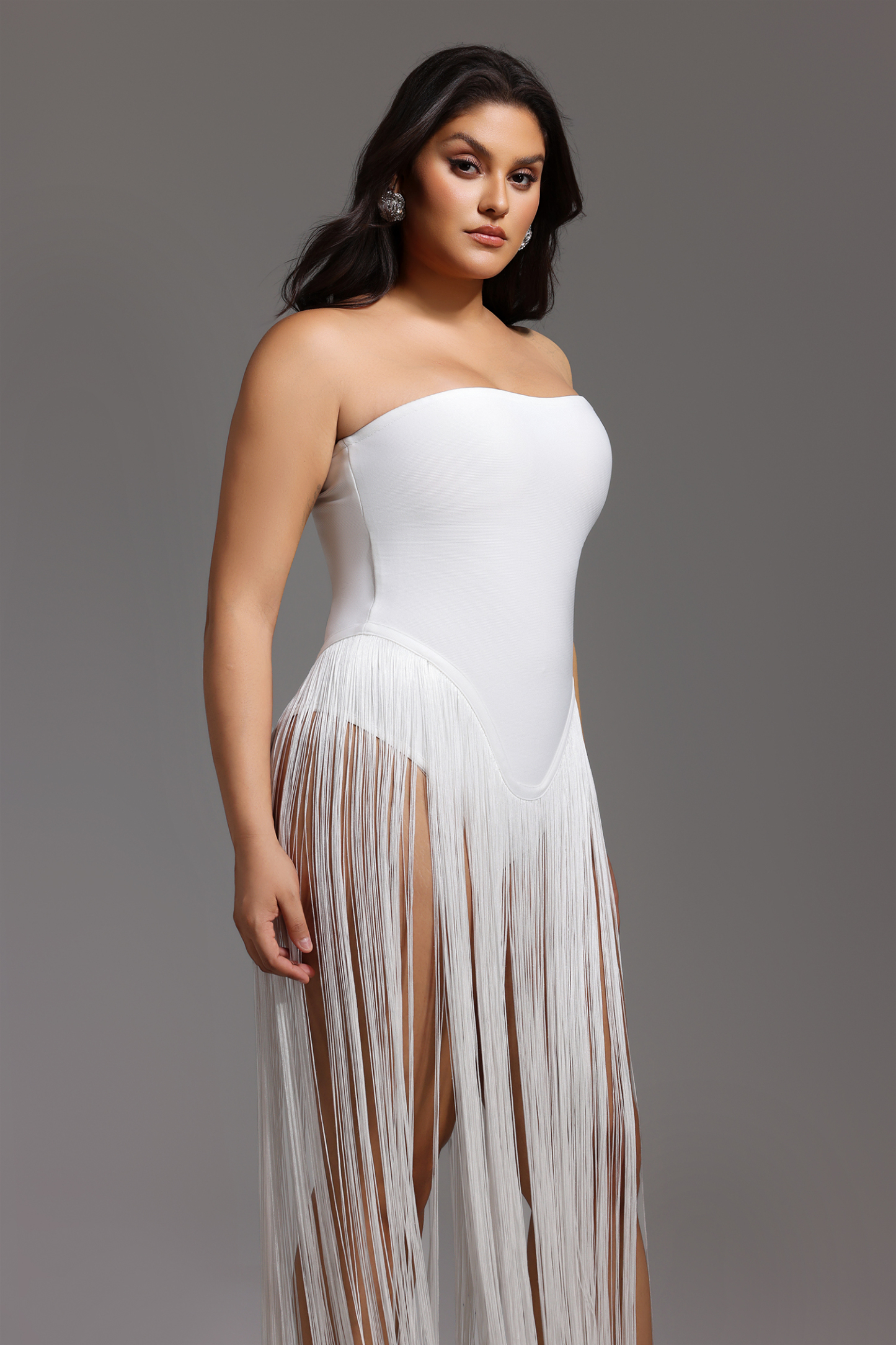 Valentina Strapless Fringe Dress - White