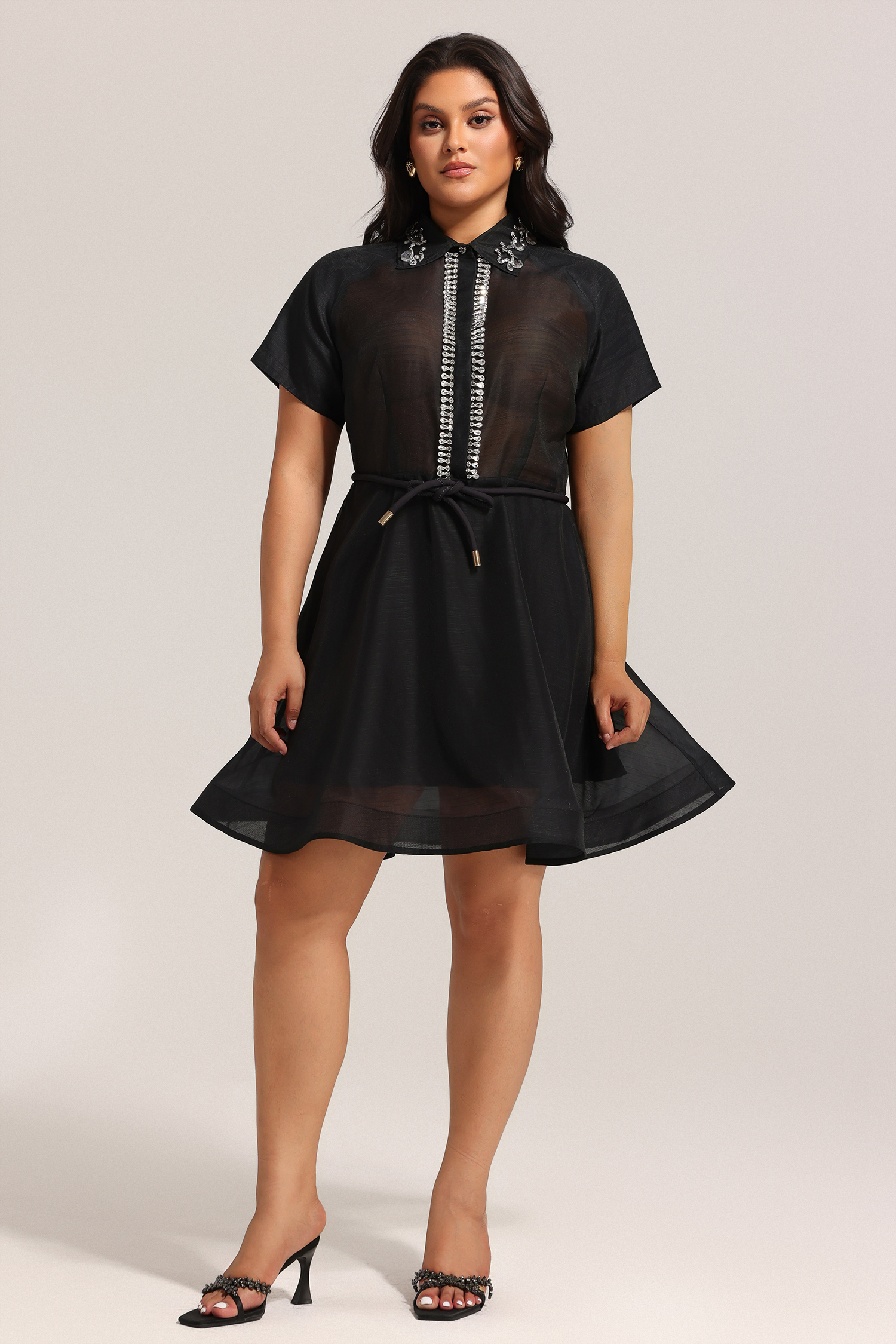 Gerianna Short Sleeves Diamond Mini Dress