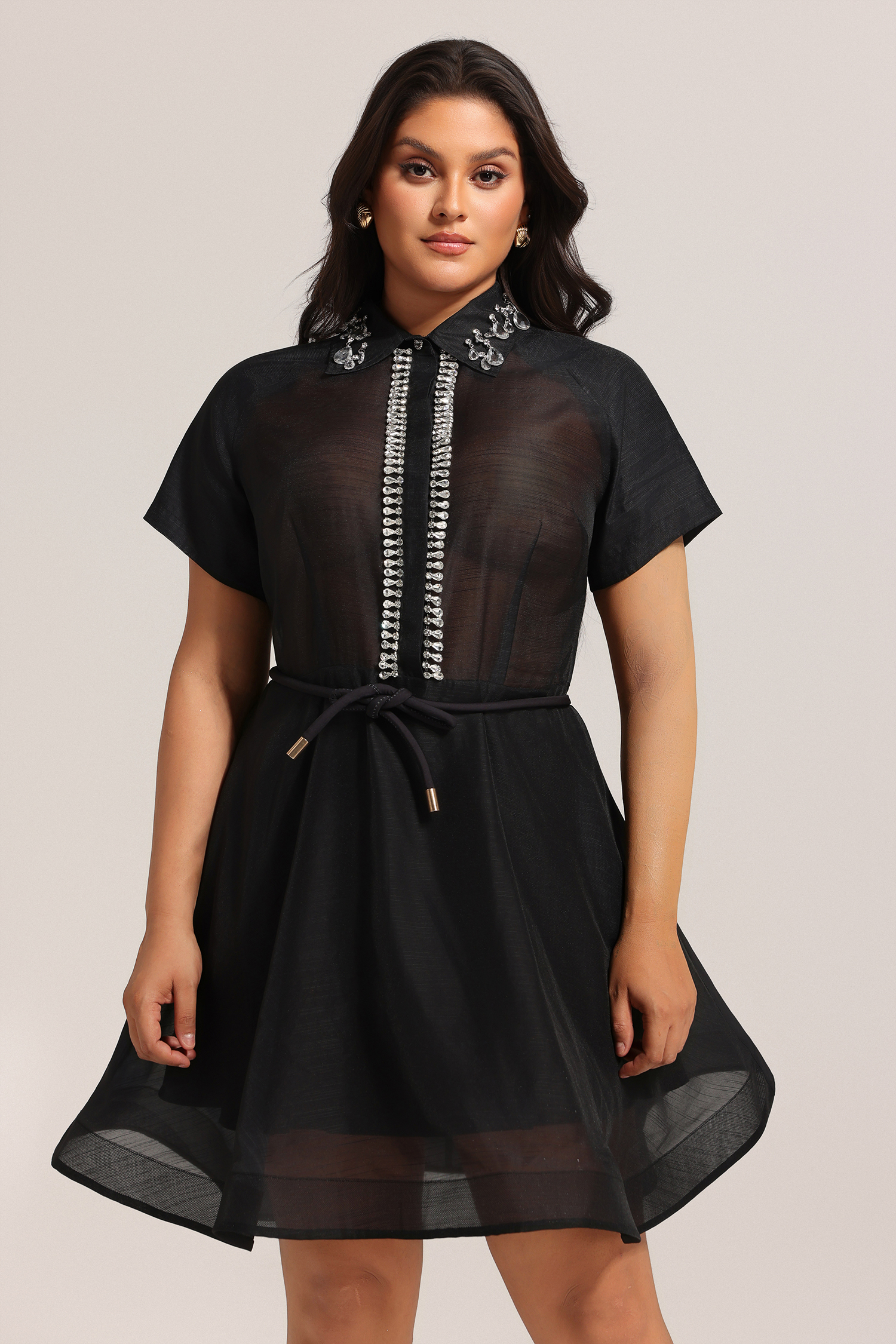 Gerianna Short Sleeves Diamond Mini Dress