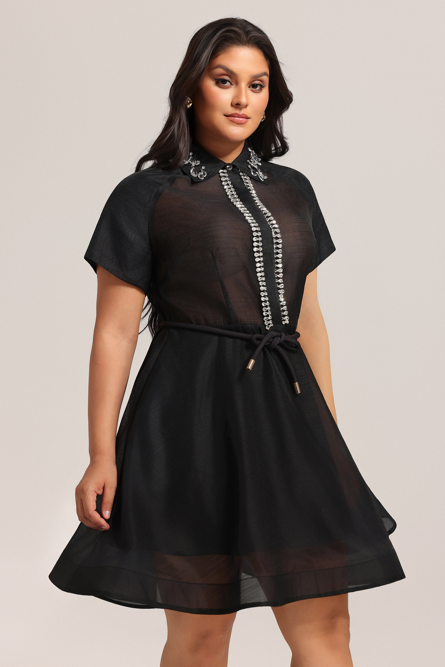 Gerianna Short Sleeves Diamond Mini Dress