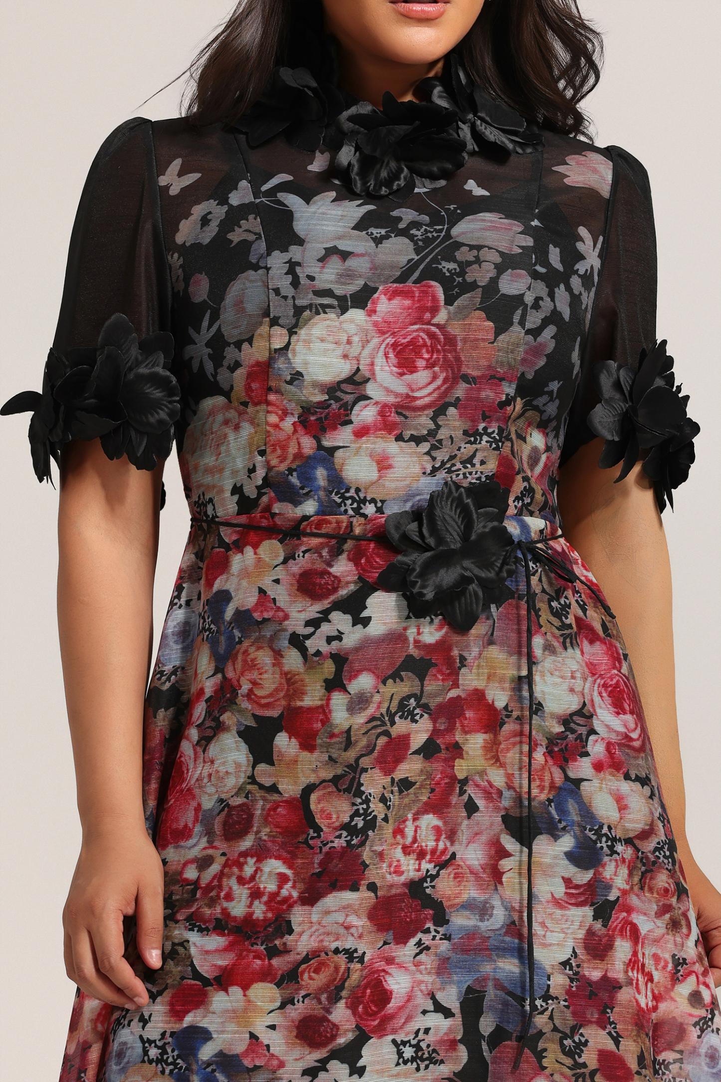 Haliya Short Sleeves Flowers Printed Midi Dress