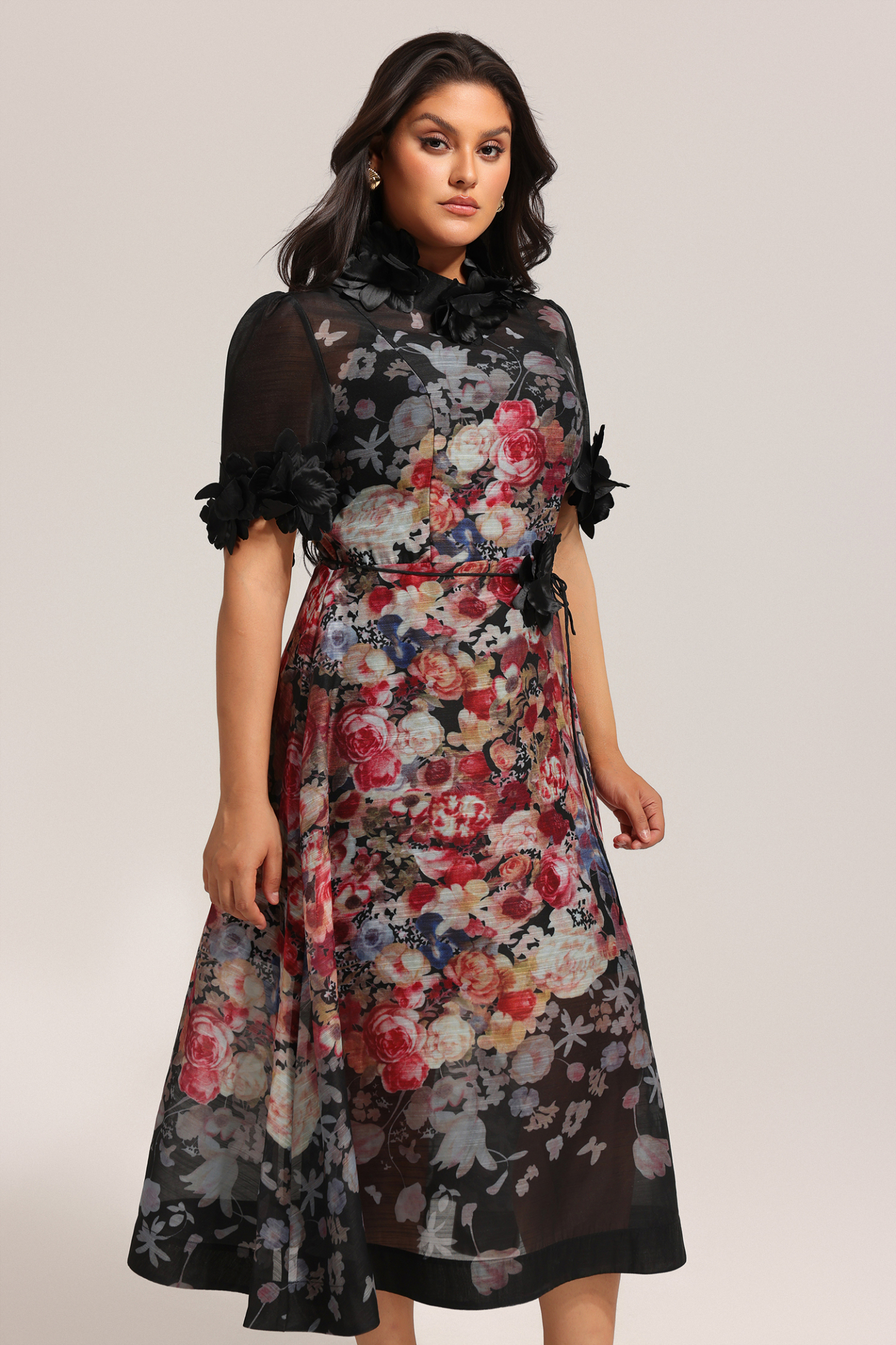 Haliya Short Sleeves Flowers Printed Midi Dress