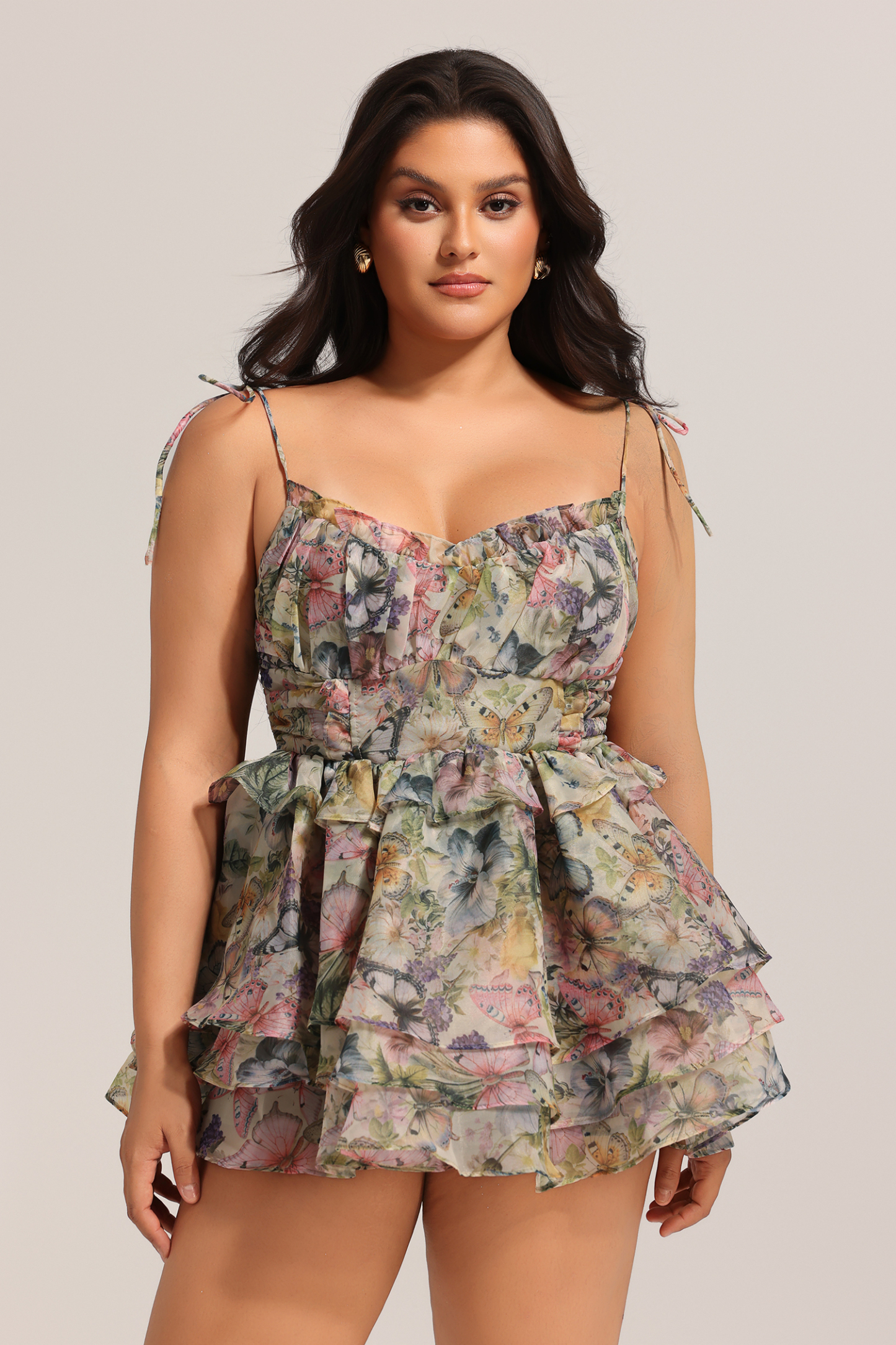 Hester Sleeveless V-Neck Lacing Flounce Mini Dress