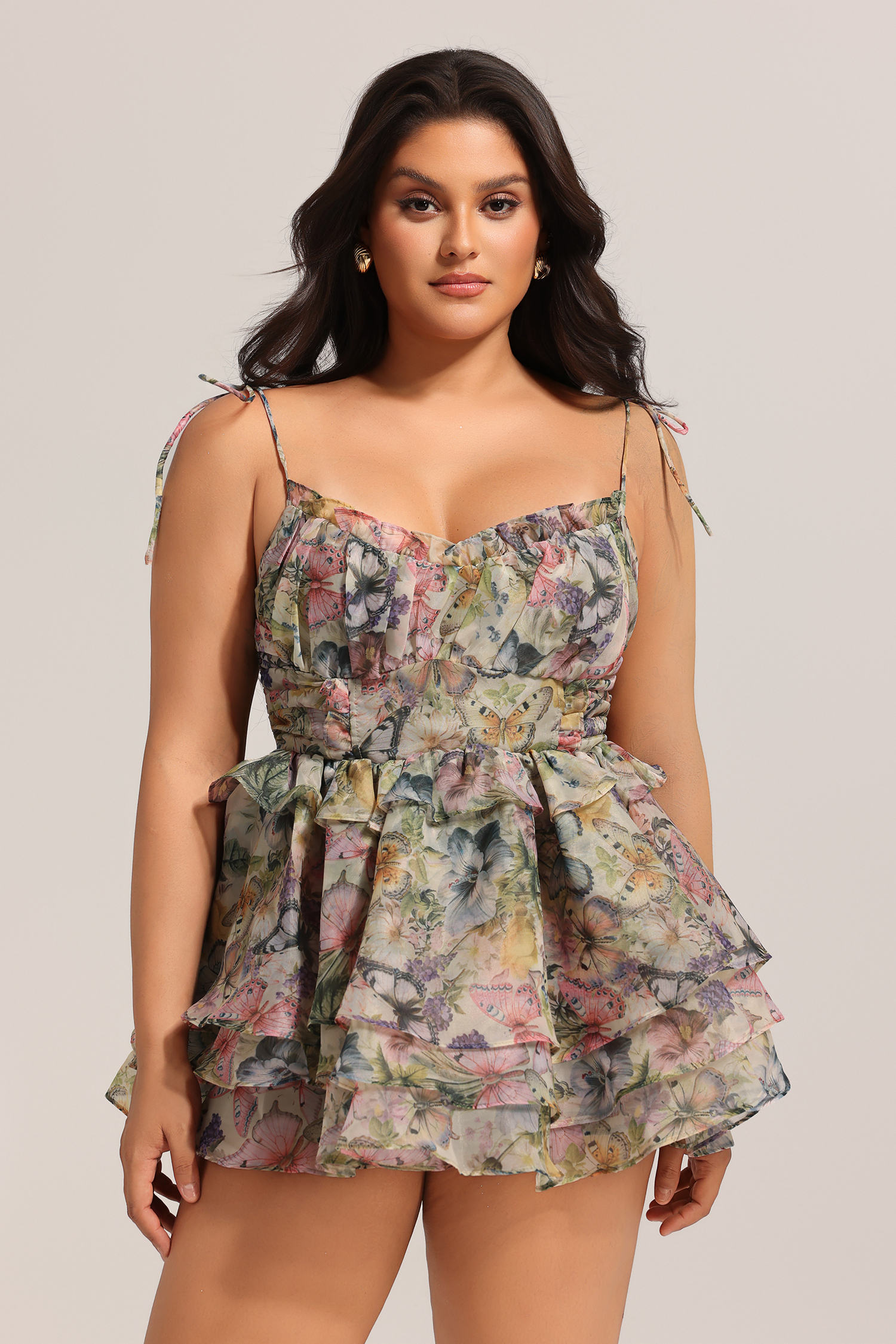 Hester Sleeveless V-Neck Lacing Flounce Mini Dress