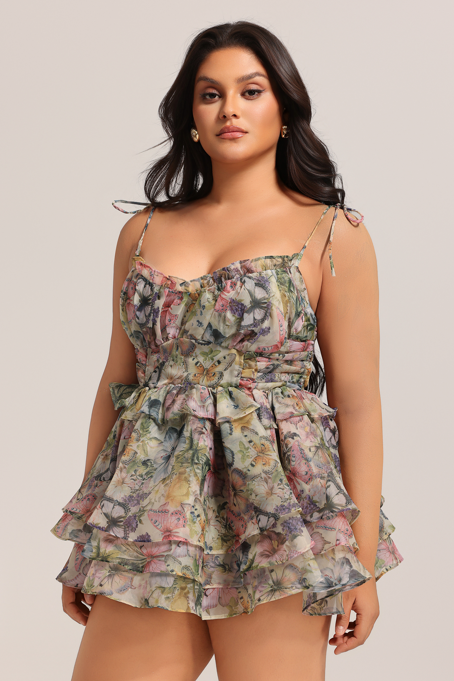 Hester Sleeveless V-Neck Lacing Flounce Mini Dress