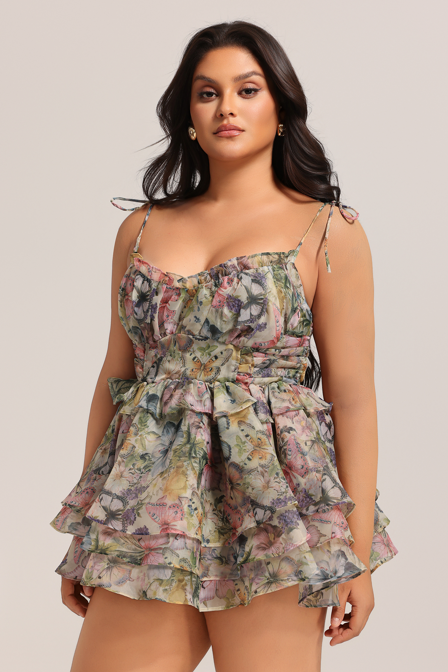 Hester Sleeveless V-Neck Lacing Flounce Mini Dress