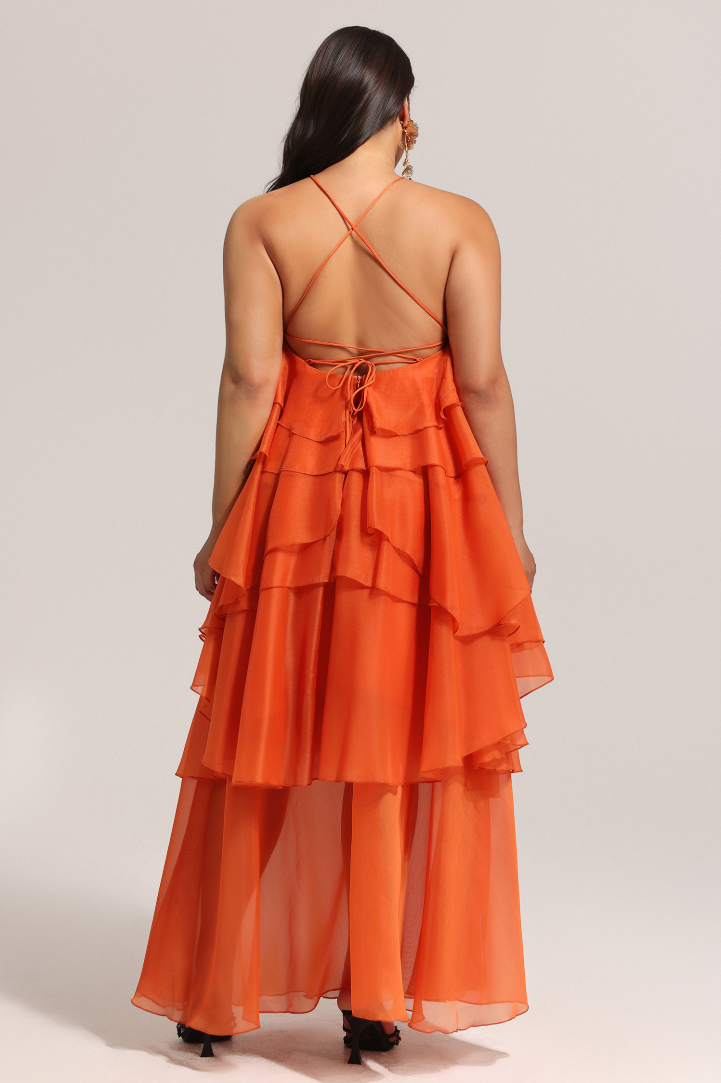 Jesmin Sleeveless Flower Layered Folds Maxi Dress