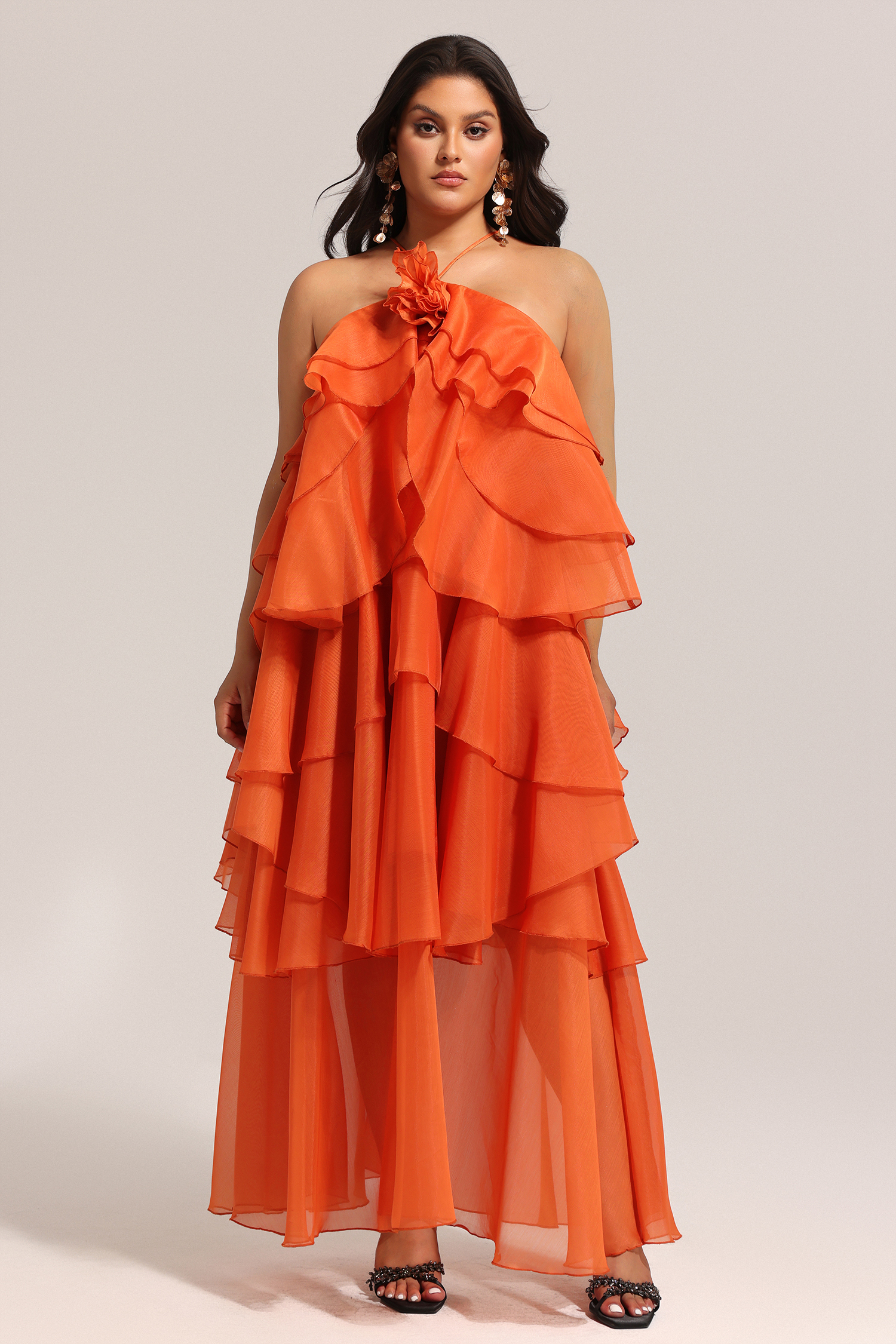 Jesmin Sleeveless Flower Layered Folds Maxi Dress