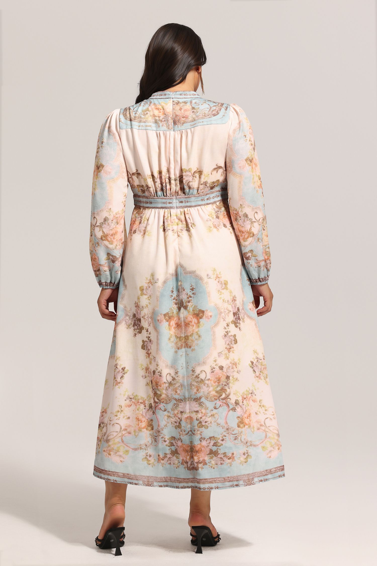 Edan Floral Printed Long Sleeves Midi Dress