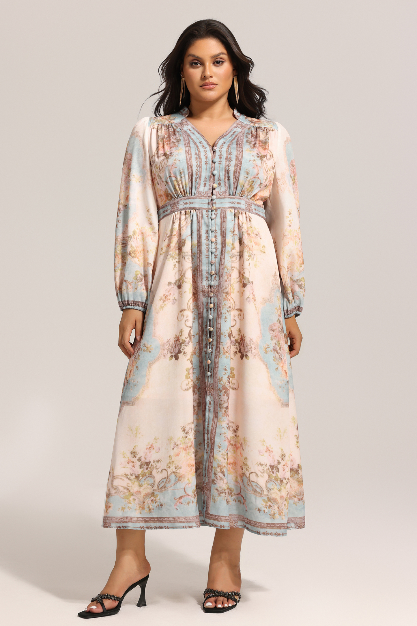 Edan Floral Printed Long Sleeves Midi Dress