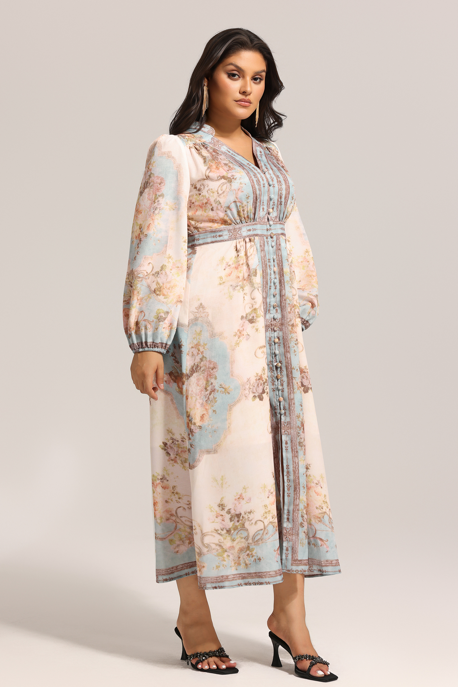 Edan Floral Printed Long Sleeves Midi Dress