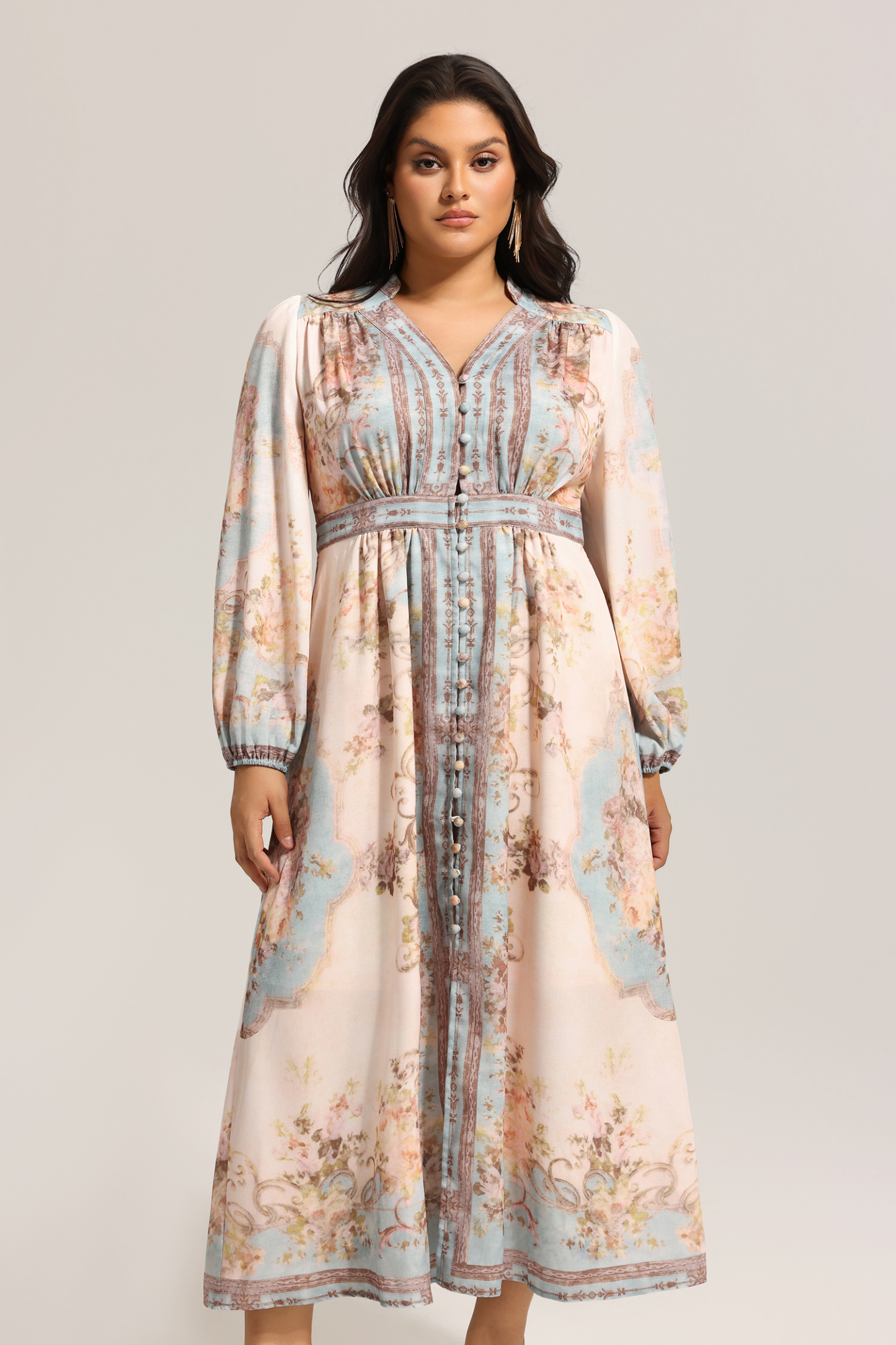 Edan Floral Printed Long Sleeves Midi Dress