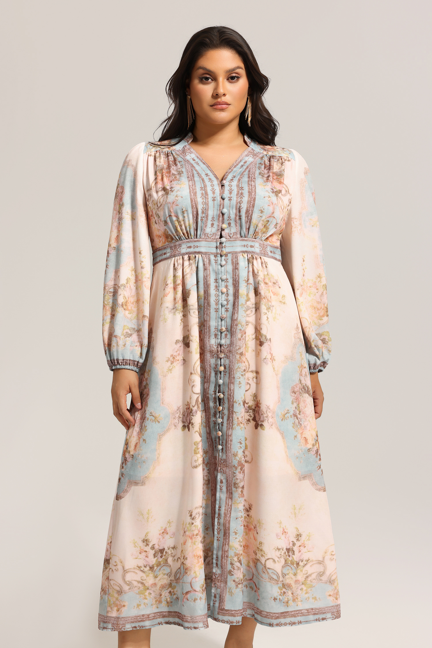 Edan Floral Printed Long Sleeves Midi Dress
