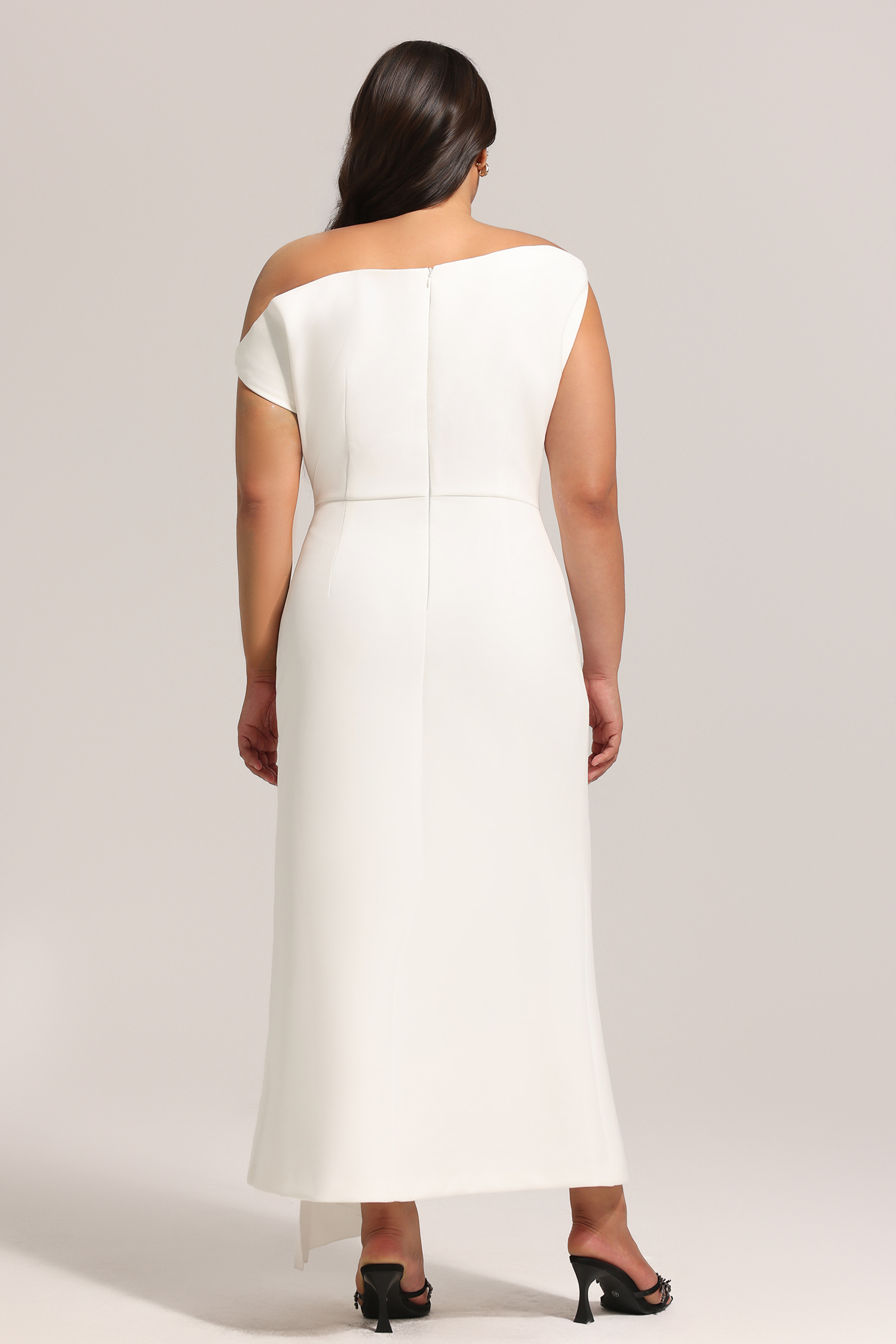 Paulina Oblique Shoulder Sleeveless Folds Midi Dress