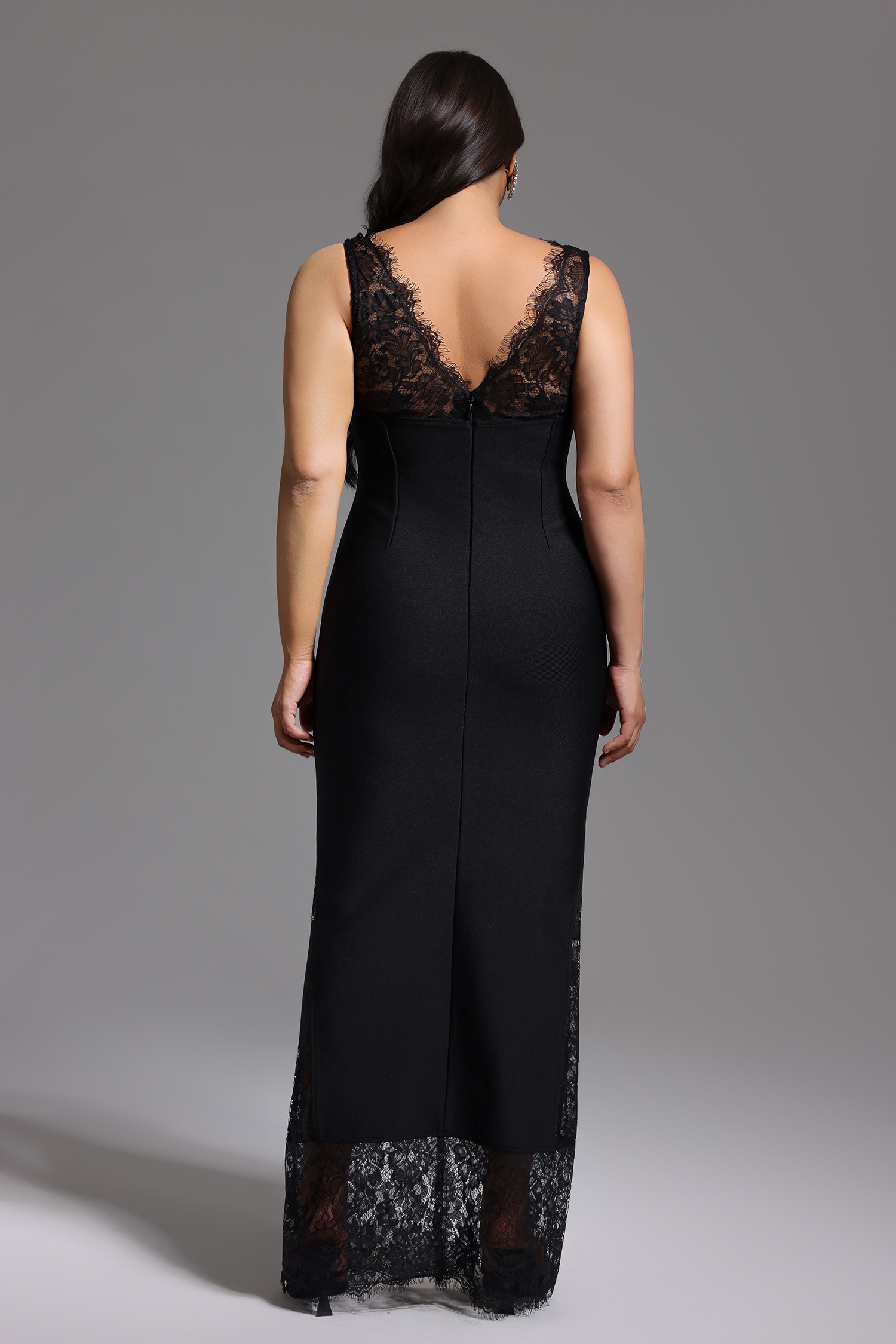 Janano Lace Deep V Maxi Dress - Black