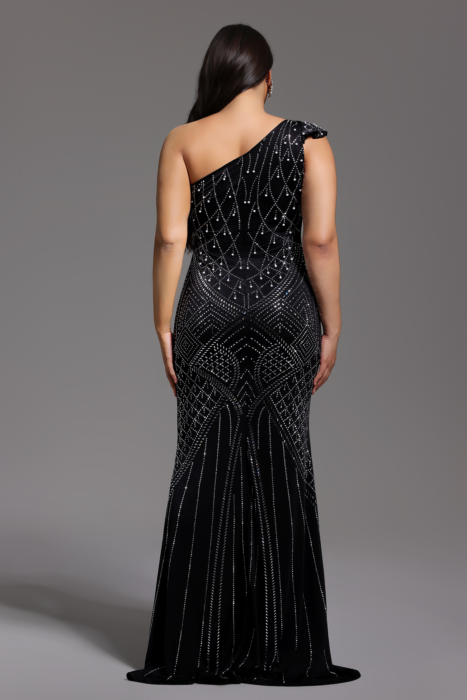 Ferina Skew Collar Diamond Maxi Dress