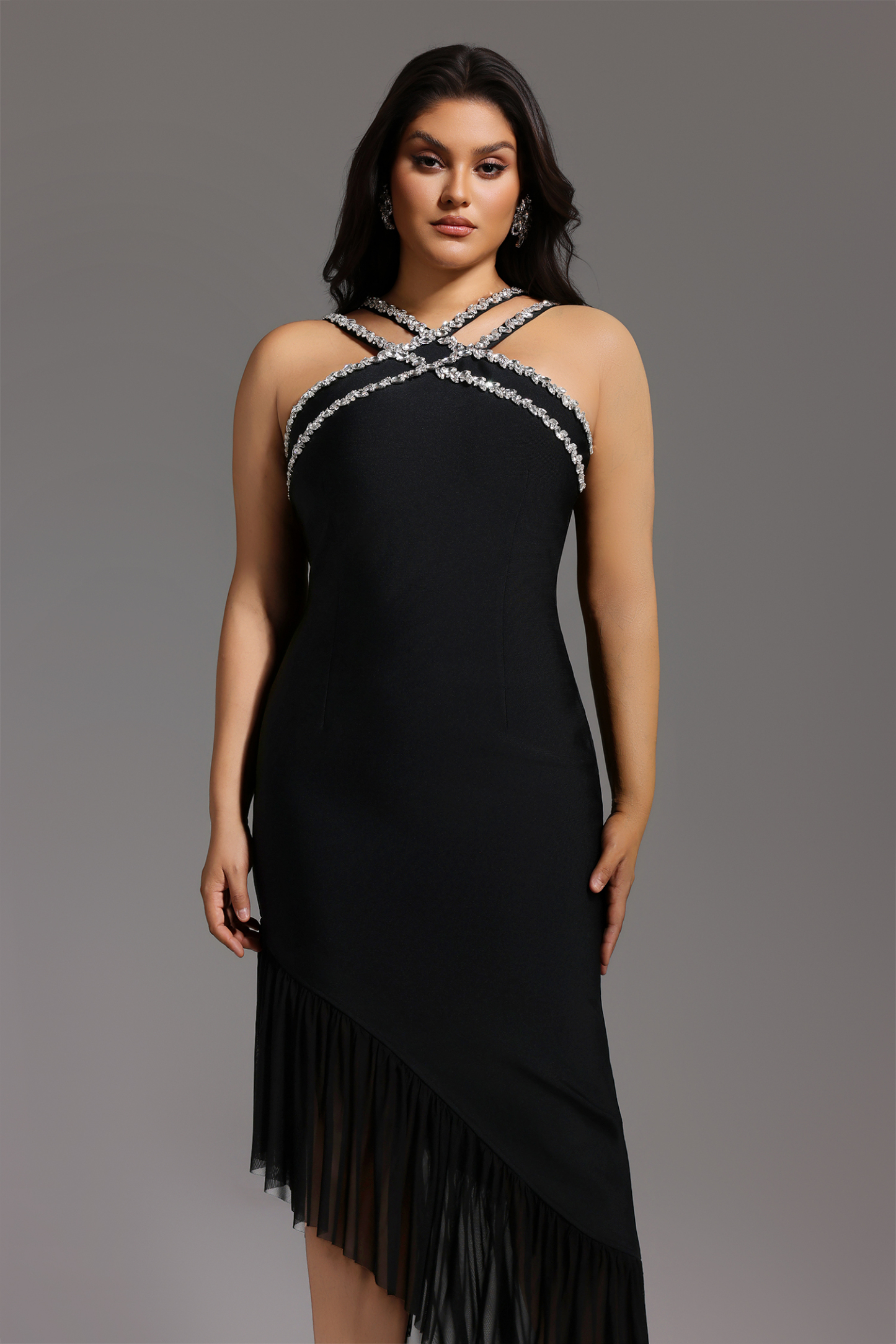 Nialla Sleeveless Diamond Flounce Bandage Maxi Dress