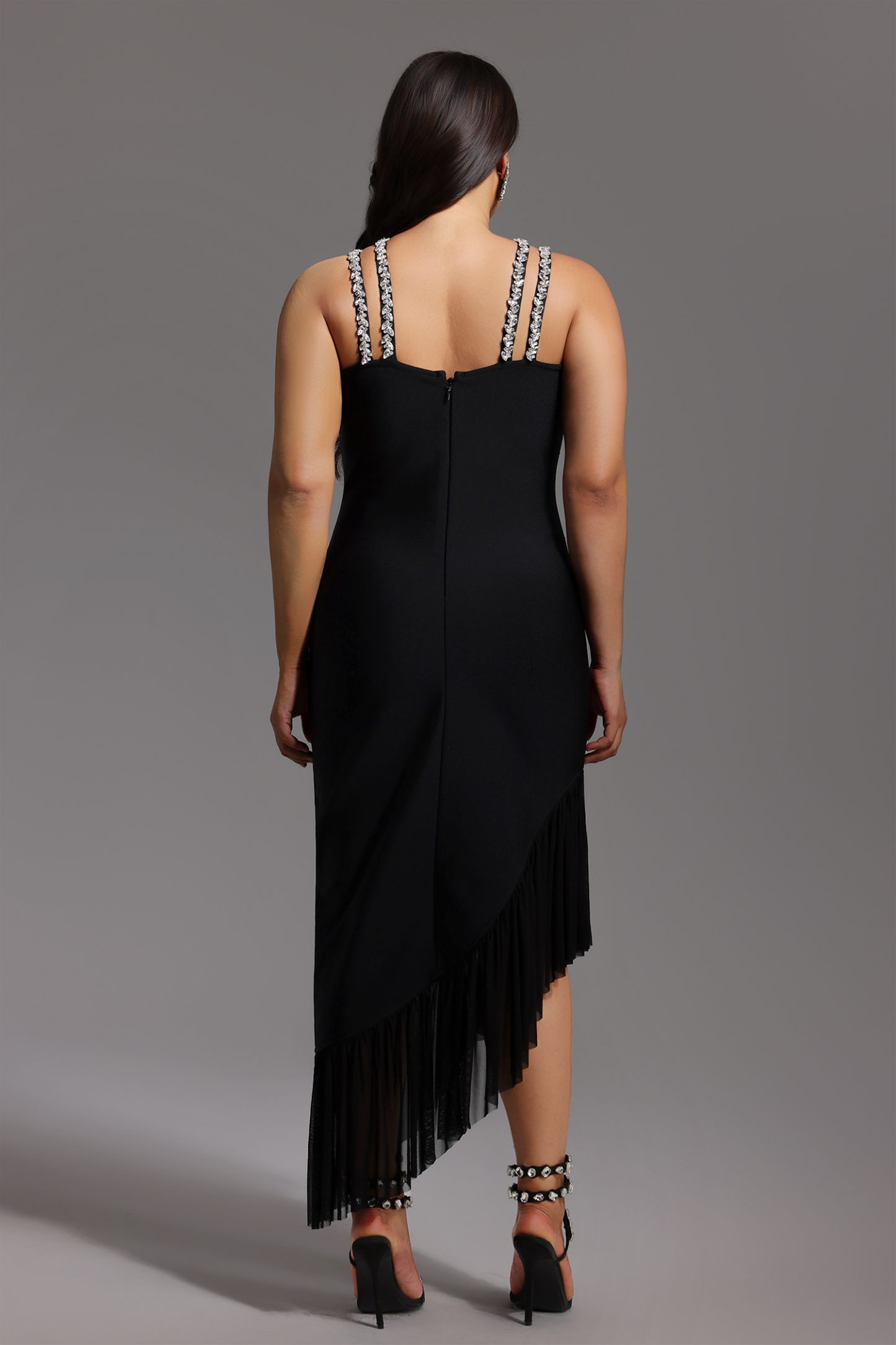 Nialla Sleeveless Diamond Flounce Bandage Maxi Dress