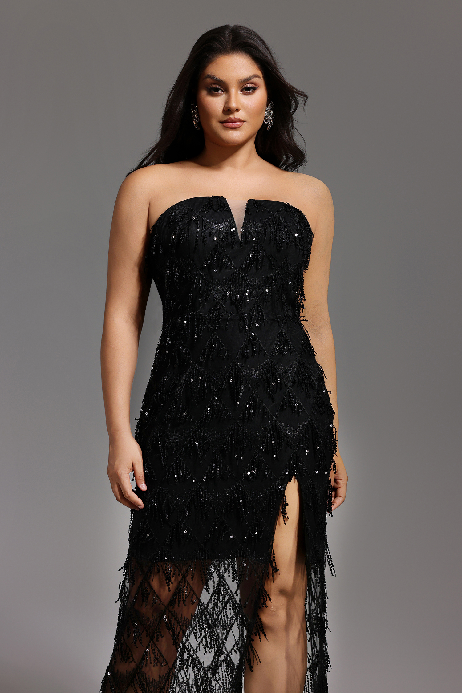 Davo Chest Glitter Fringe Maxi Dress