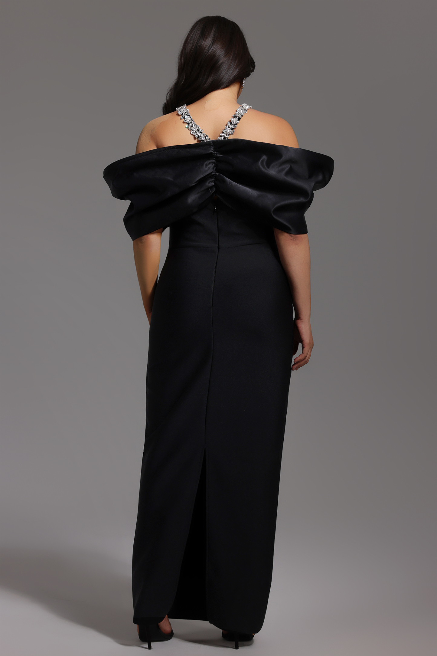 Sloan Halter Diamond Off-The-Shoulder Bandage Maxi Dress