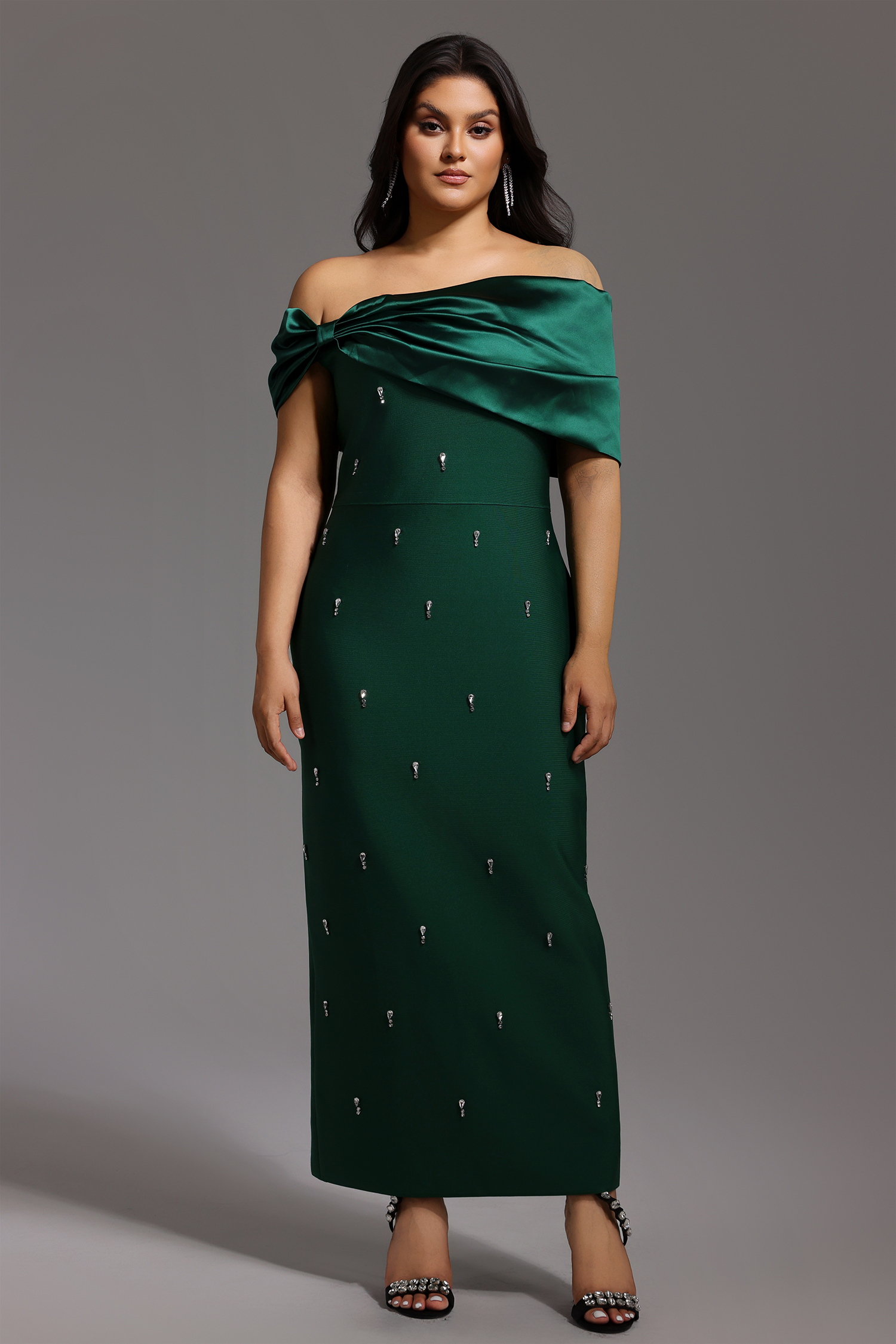 Palez Sleeveless One Shoulder Diamond Bow Bandage Maxi Dress