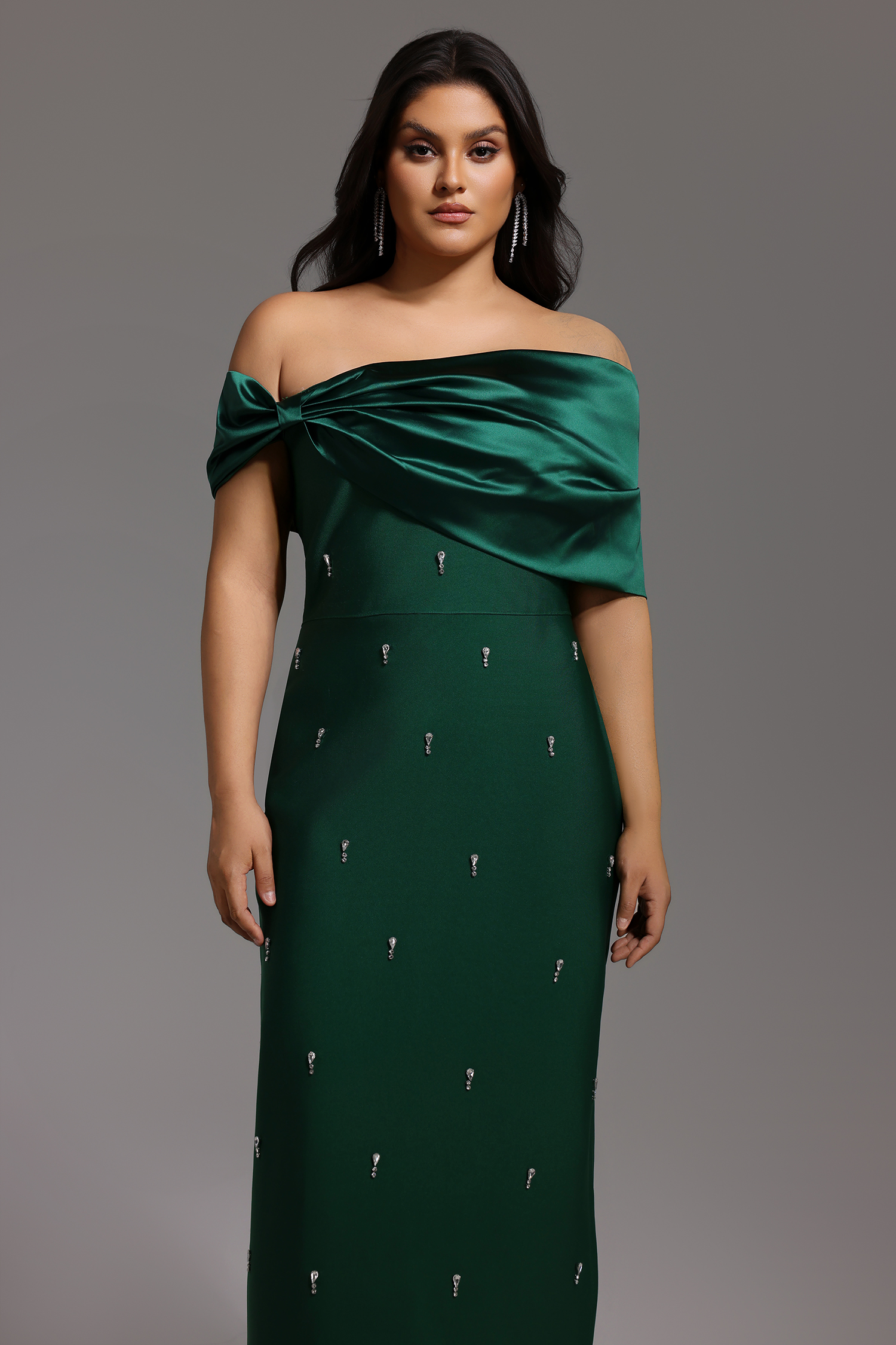 Palez Sleeveless One Shoulder Diamond Bow Bandage Maxi Dress