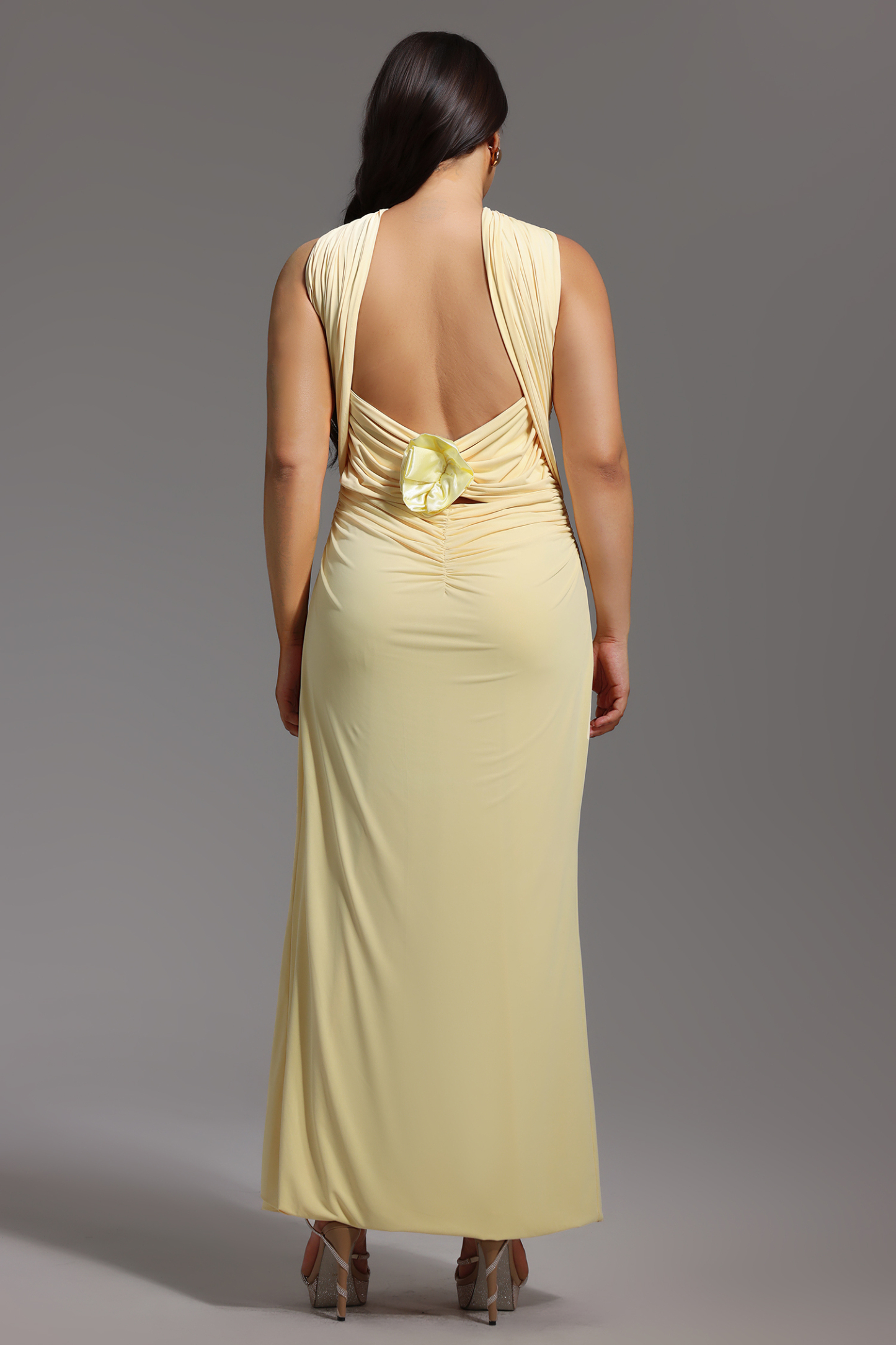 Kaxani Strapless Slim Flowers Backless Maxi Dress