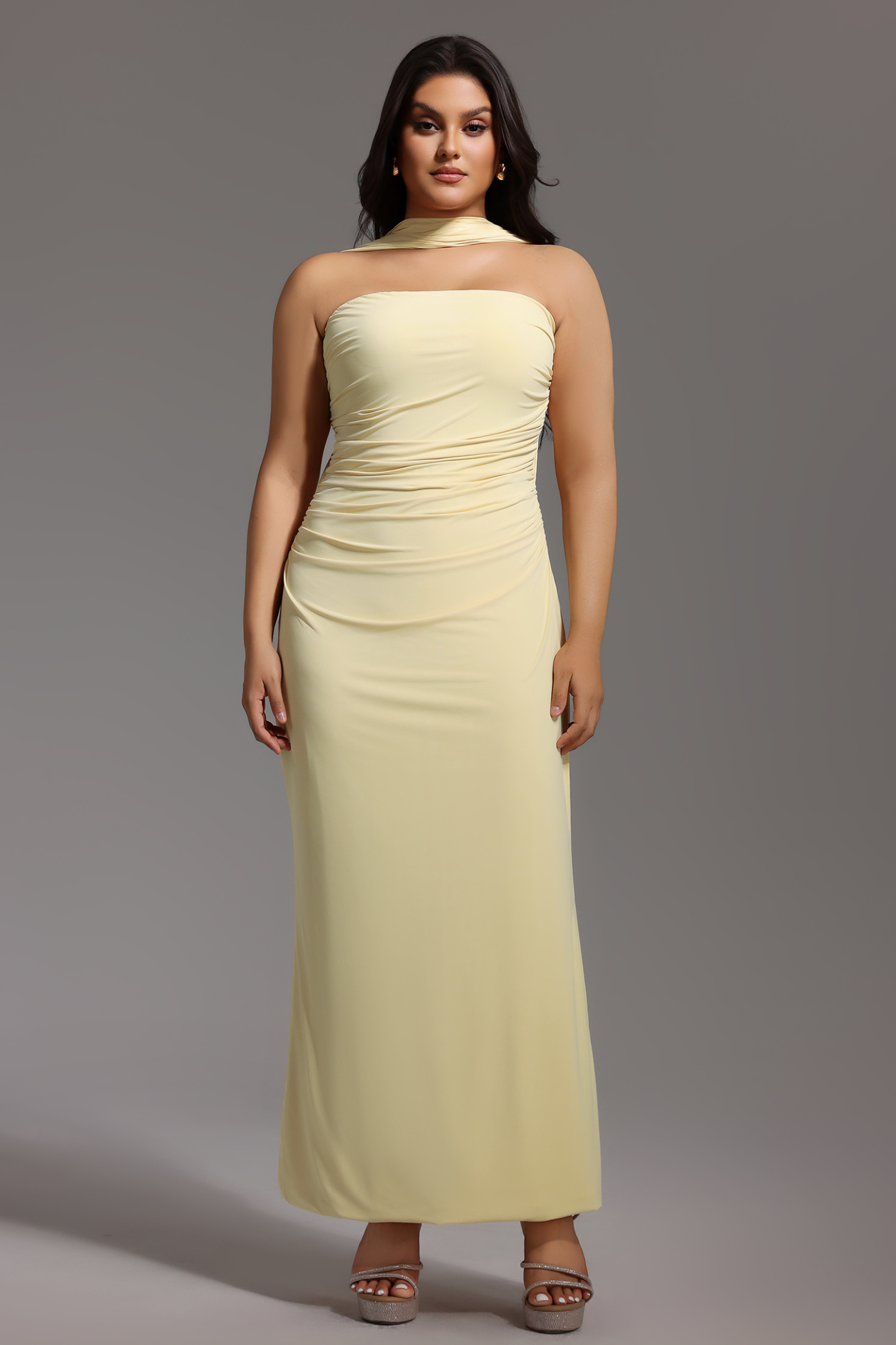 Kaxani Strapless Slim Flowers Backless Maxi Dress