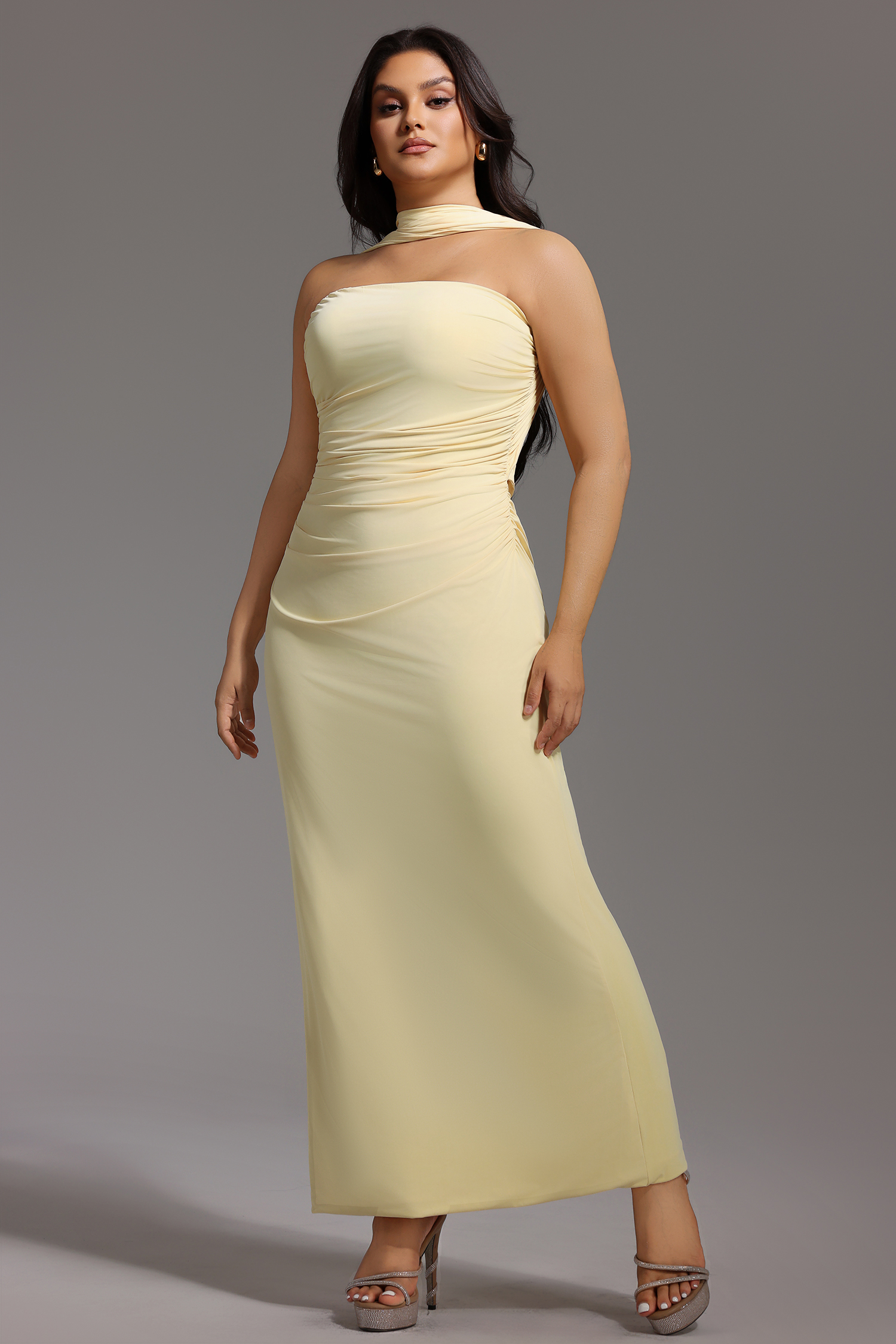 Kaxani Strapless Slim Flowers Backless Maxi Dress